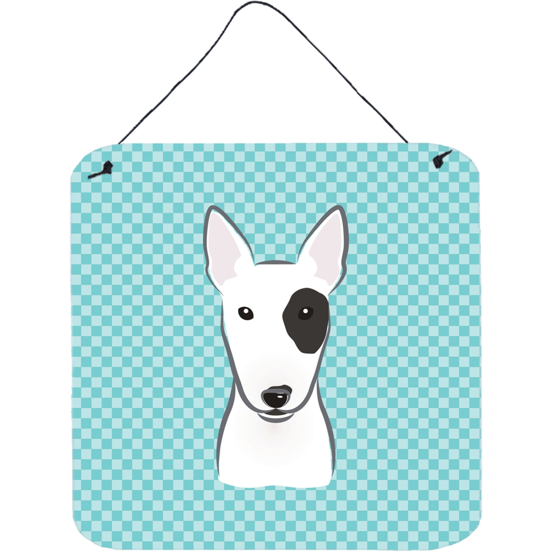 &quotCaroline's Treasures Checkerboard Blue Bull Terrier Wall or Door Hanging Prints, 6 x 6"""