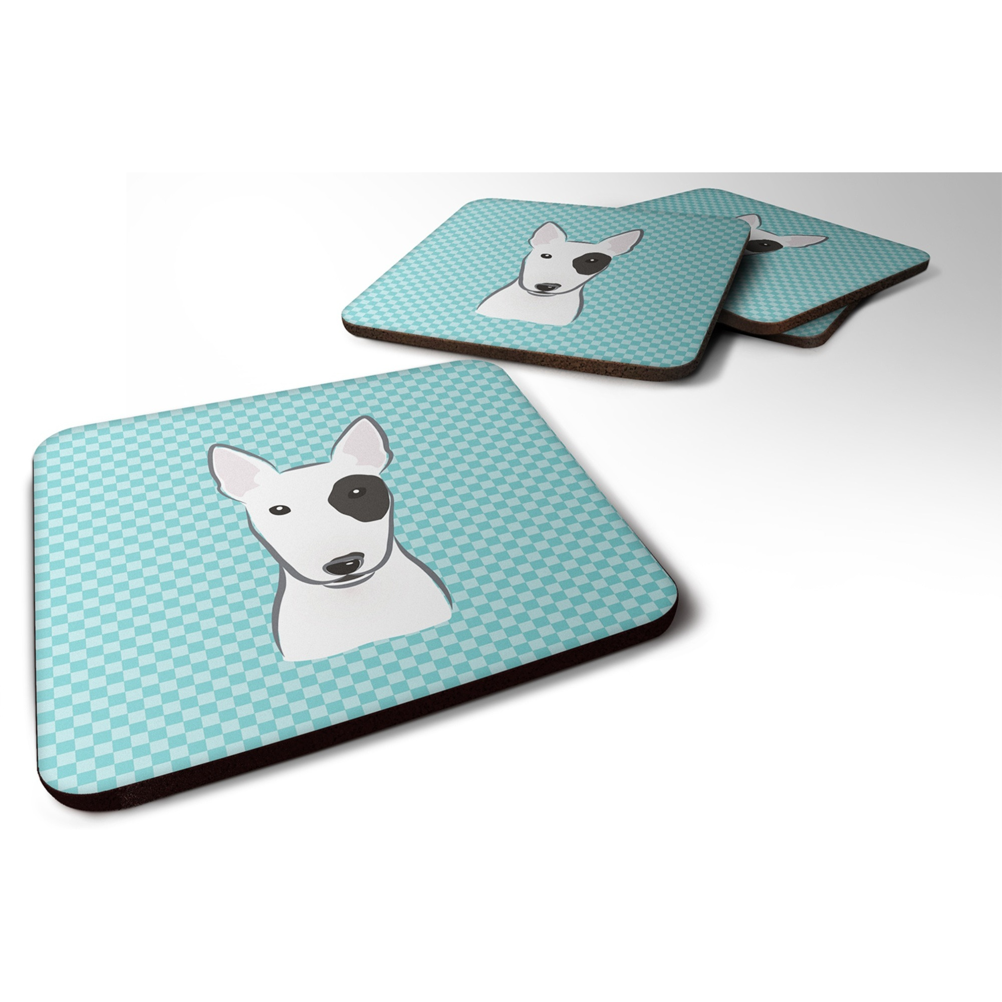 &quotCaroline's Treasures BB1147FC Checkerboard Blue Bull Terrier Foam Coaster (Set of 4), 3.5"" H x 3.5"" W, Multicolor"
