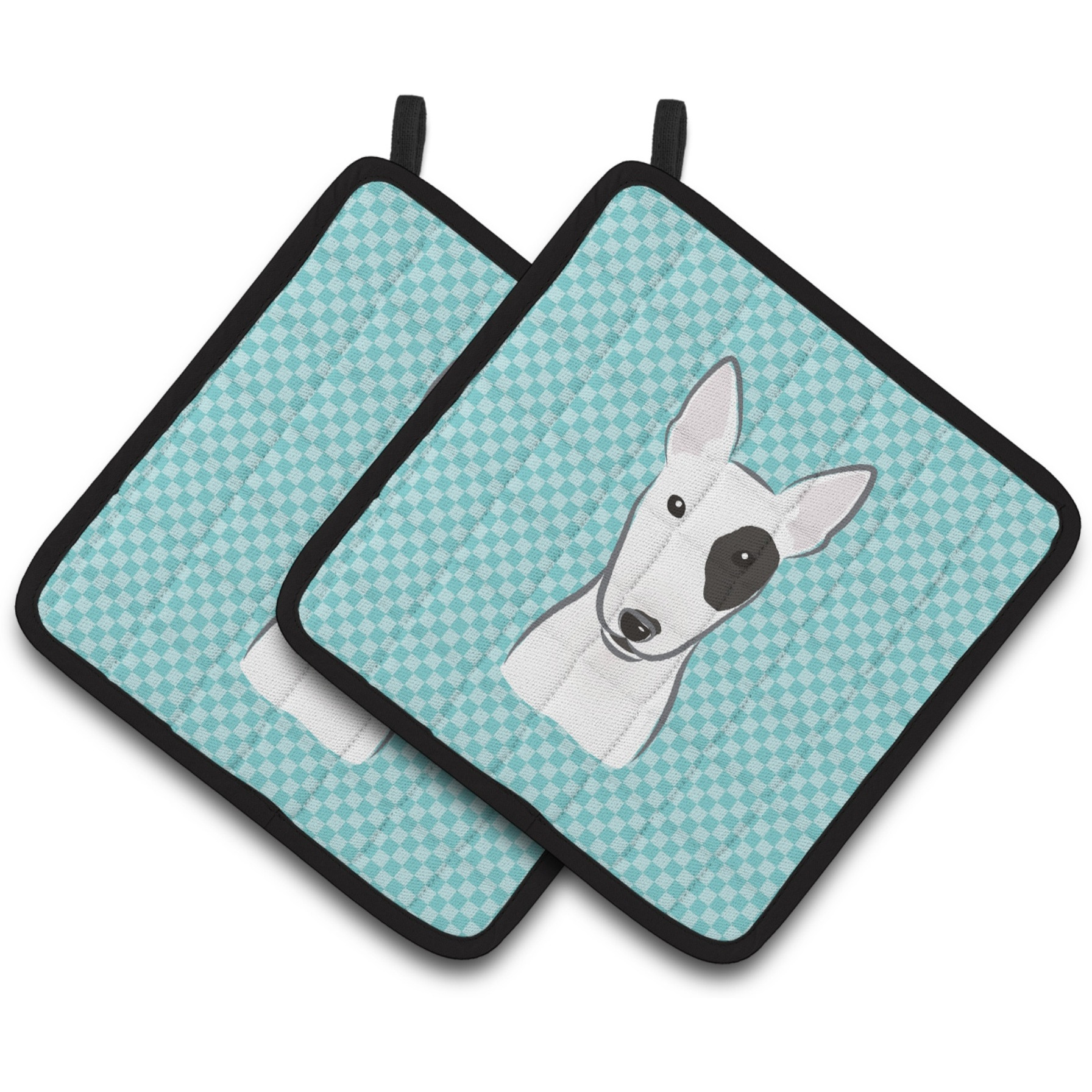&quotCaroline's Treasures Checkerboard Blue Bull Terrier Pair of Pot Holders BB1147PTHD, 7.5HX7.5W, Multicolor"