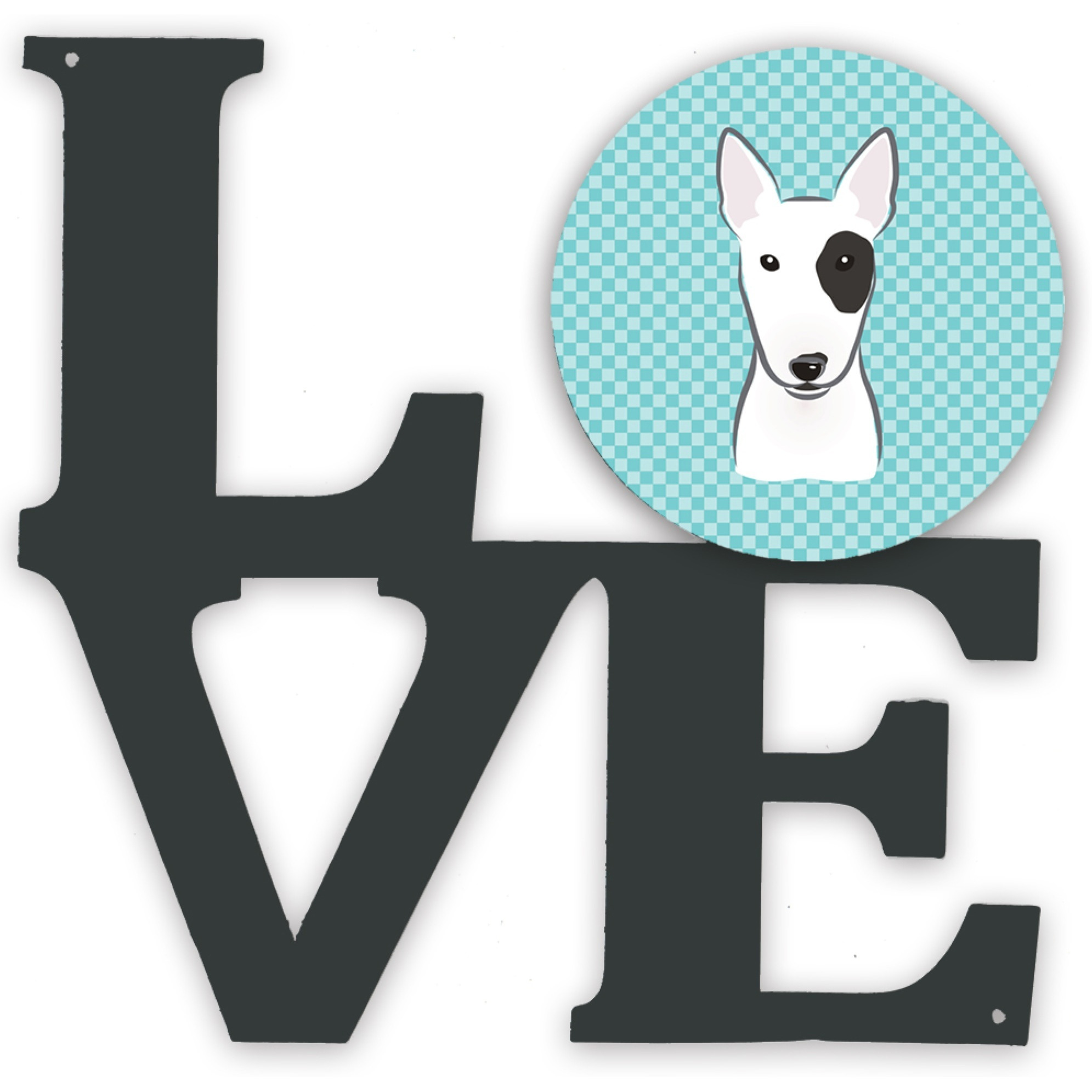 &quotCaroline's Treasures Checkerboard Blue Bull Terrier Metal Artwork Love wall-decor, Multicolor"