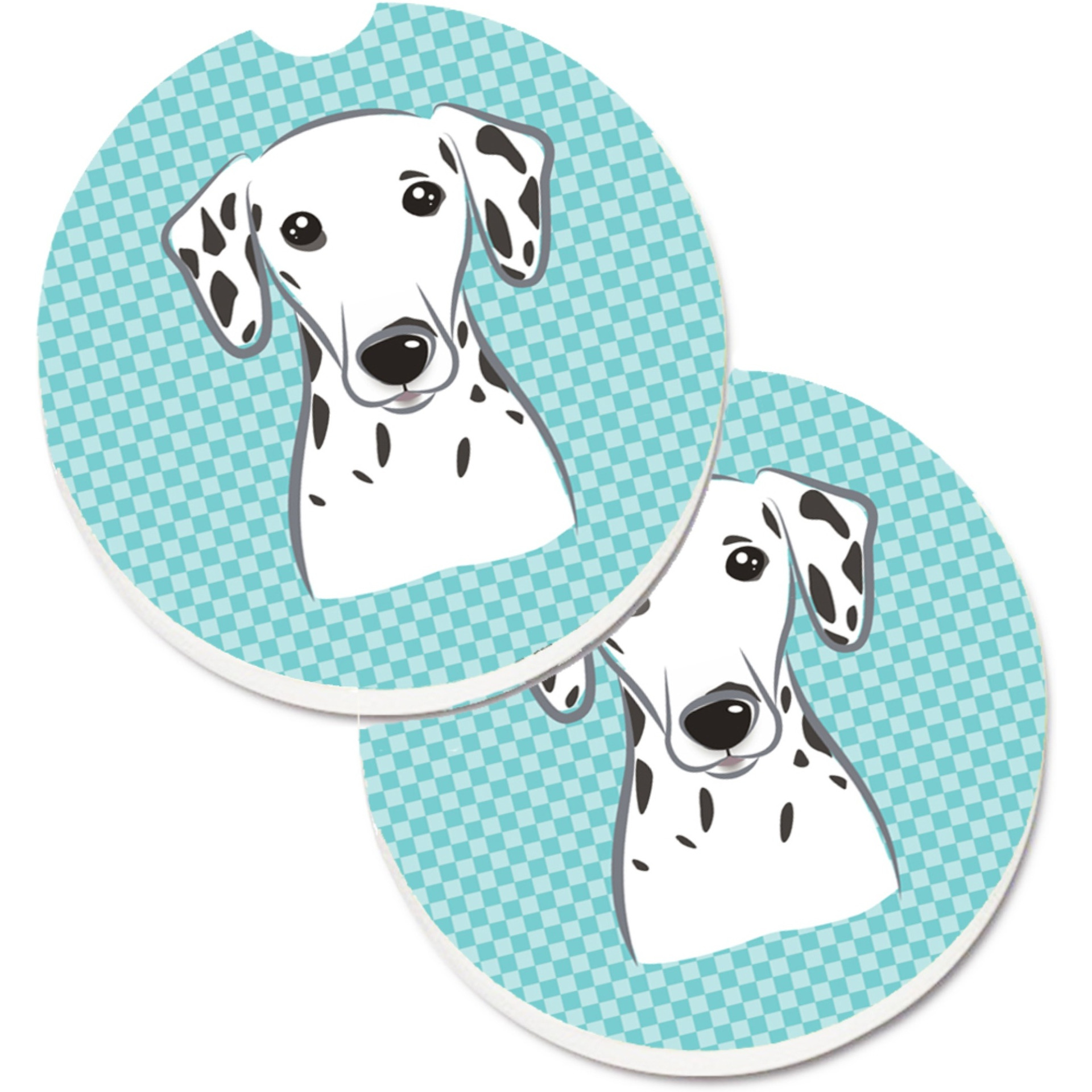 &quotCaroline's Treasures Checkerboard Blue Dalmatian Set of 2 Cup Holder Car Coasters BB1148CARC, 2.56, Multicolor"