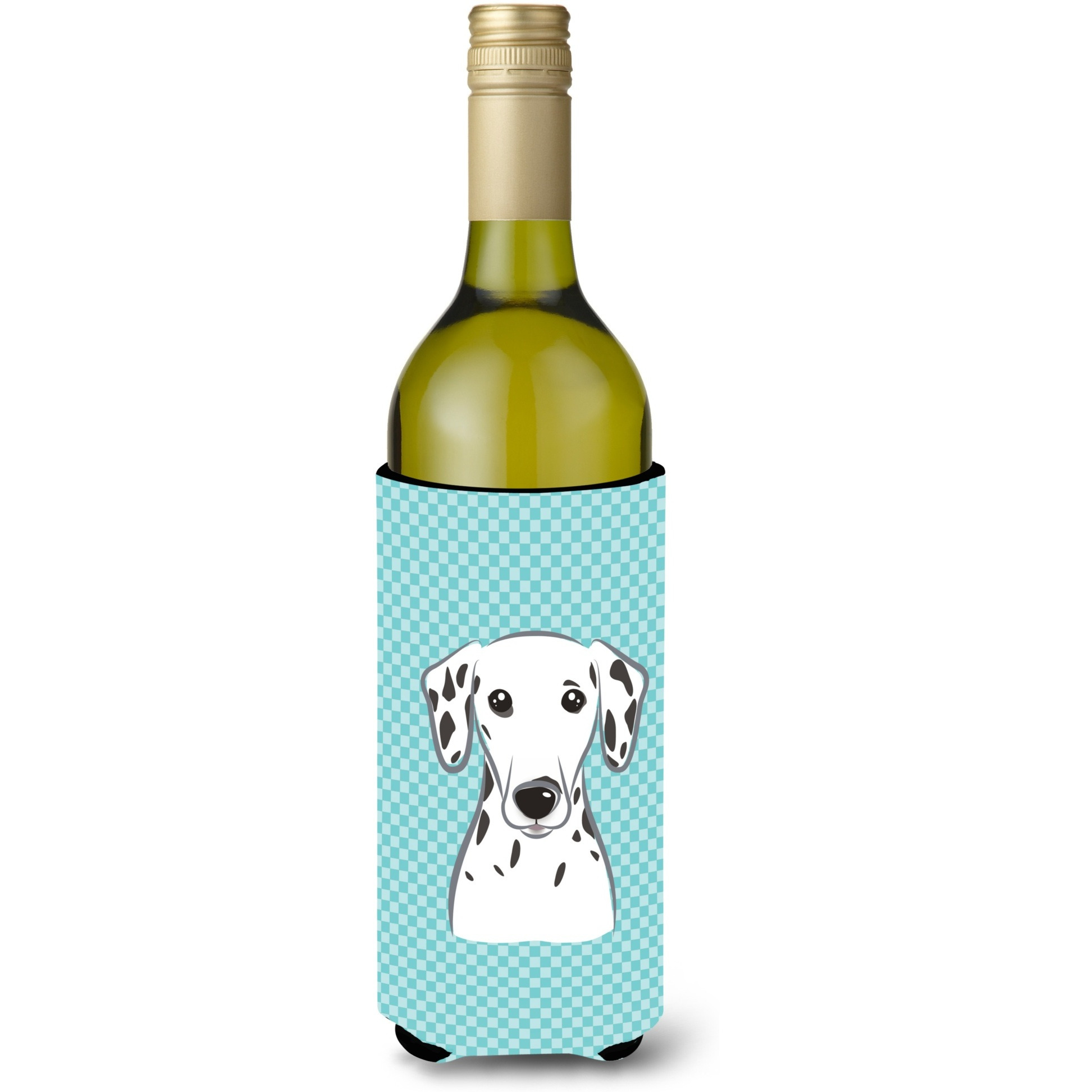Checkerboard Blue Dalmatian Wine Bottle Beverage Insulator Hugger BB1148LITERK