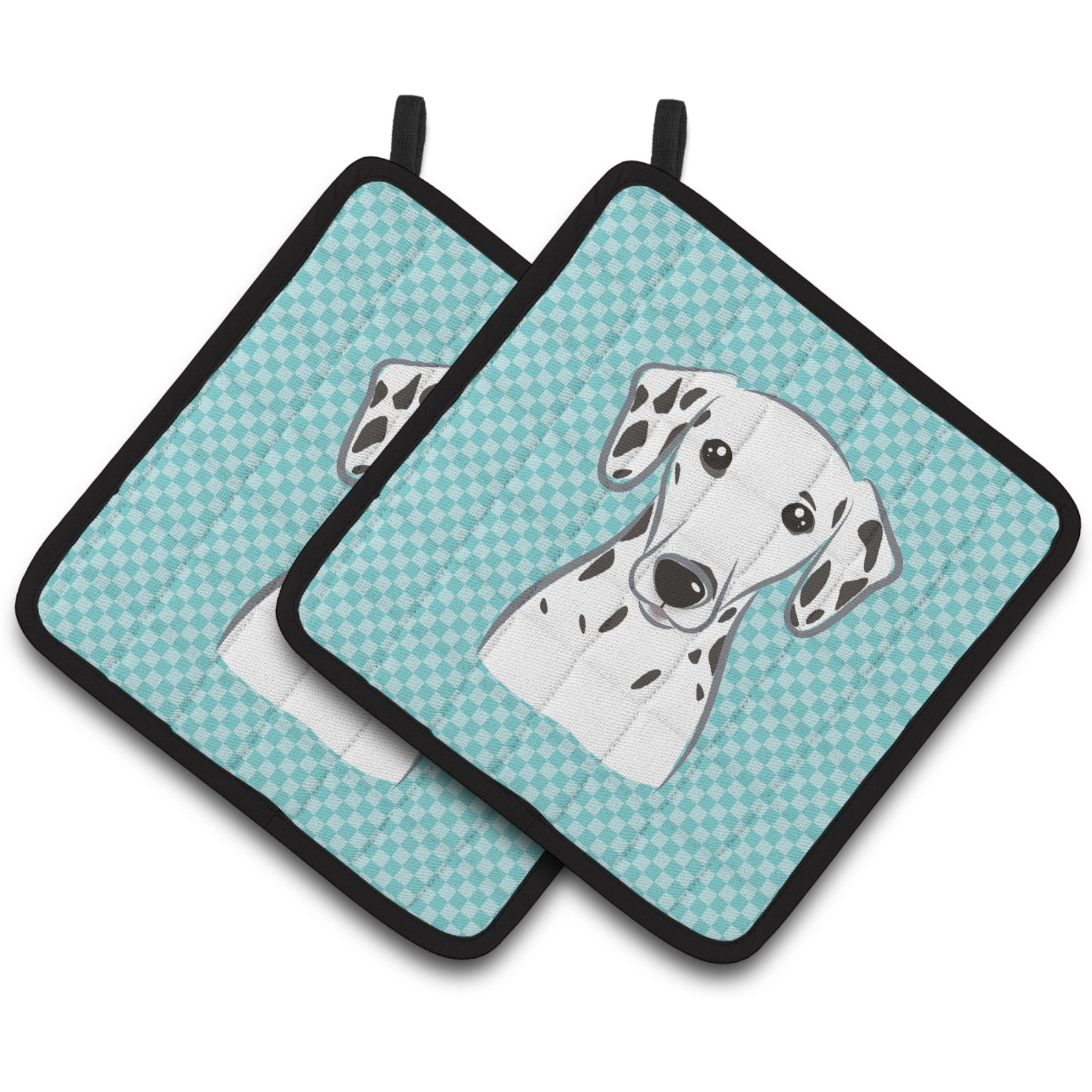 &quotCaroline's Treasures Checkerboard Blue Dalmatian Pair of Pot Holders BB1148PTHD, 7.5HX7.5W, Multicolor"