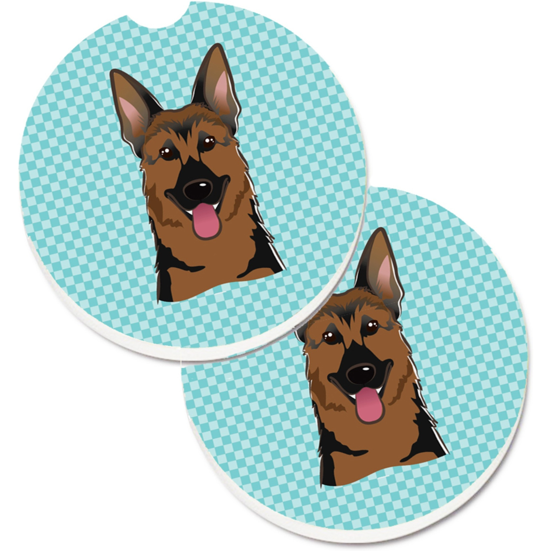 &quotCaroline's Treasures Checkerboard Blue German Shepherd Set of 2 Cup Holder Car Coasters BB1149CARC, 2.56, Multicolor"