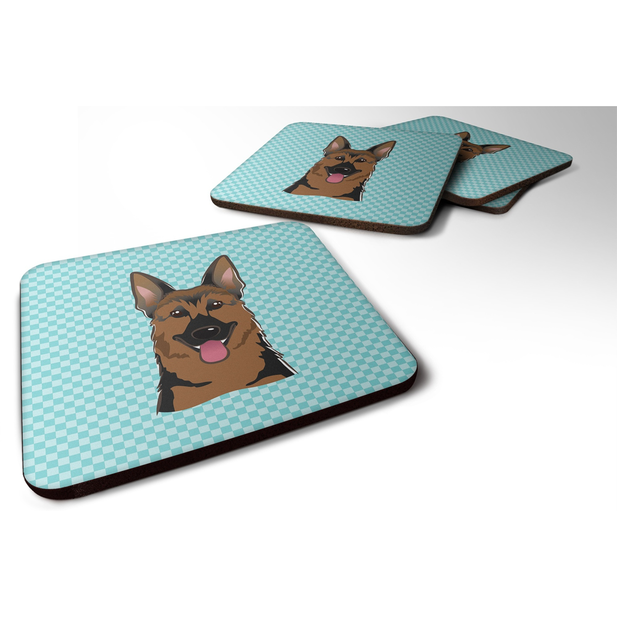 &quotCaroline's Treasures BB1149FC Checkerboard Blue German Shepherd Foam Coaster (Set of 4), 3.5"" H x 3.5"" W, Multicolor"