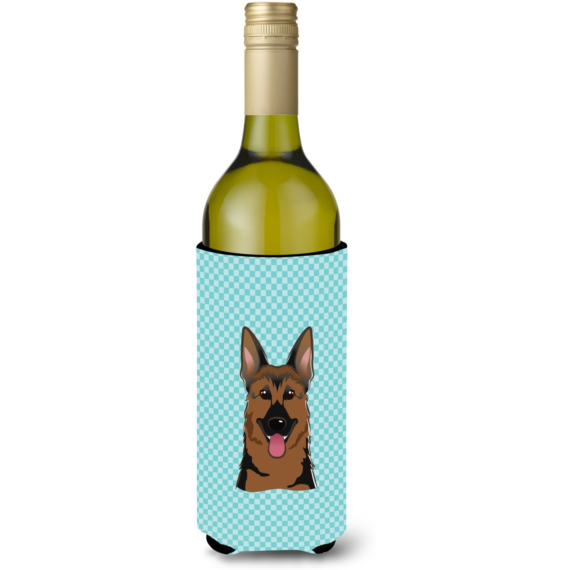 Checkerboard Blue German Shepherd Wine Bottle Beverage Insulator Hugger BB1149LITERK