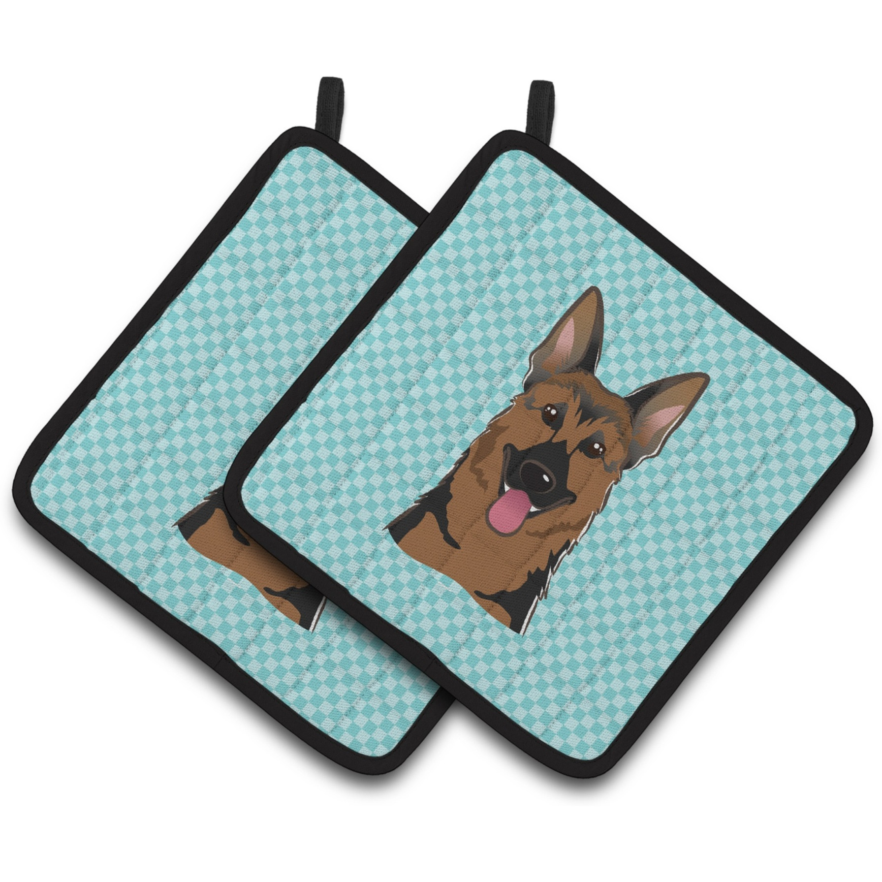 &quotCaroline's Treasures Checkerboard Blue German Shepherd Pair of Pot Holders BB1149PTHD, 7.5HX7.5W, Multicolor"