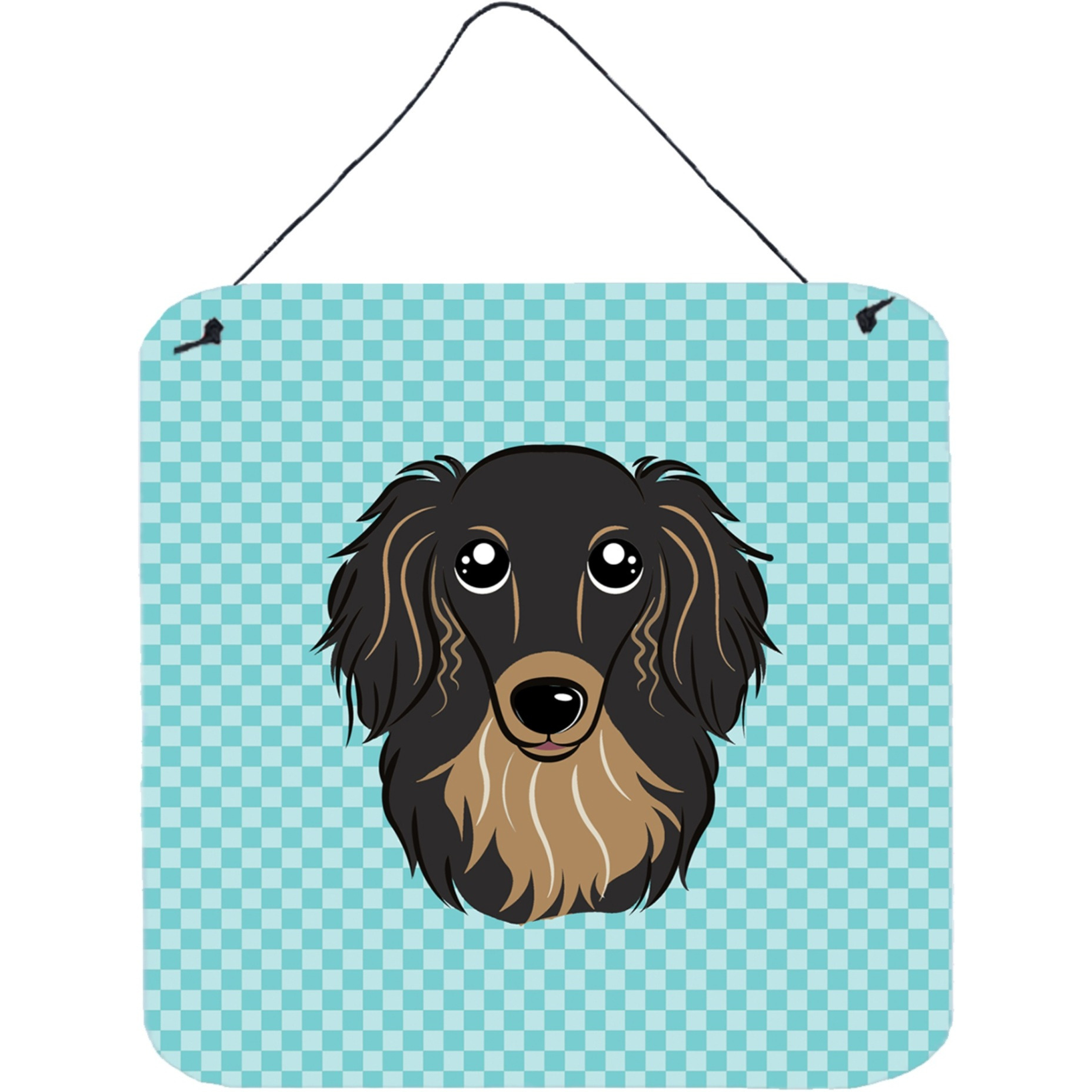 &quotCaroline's Treasures Checkerboard Blue Longhair Black and Tan Dachshund Wall or Door Hanging Prints, 6 x 6"""