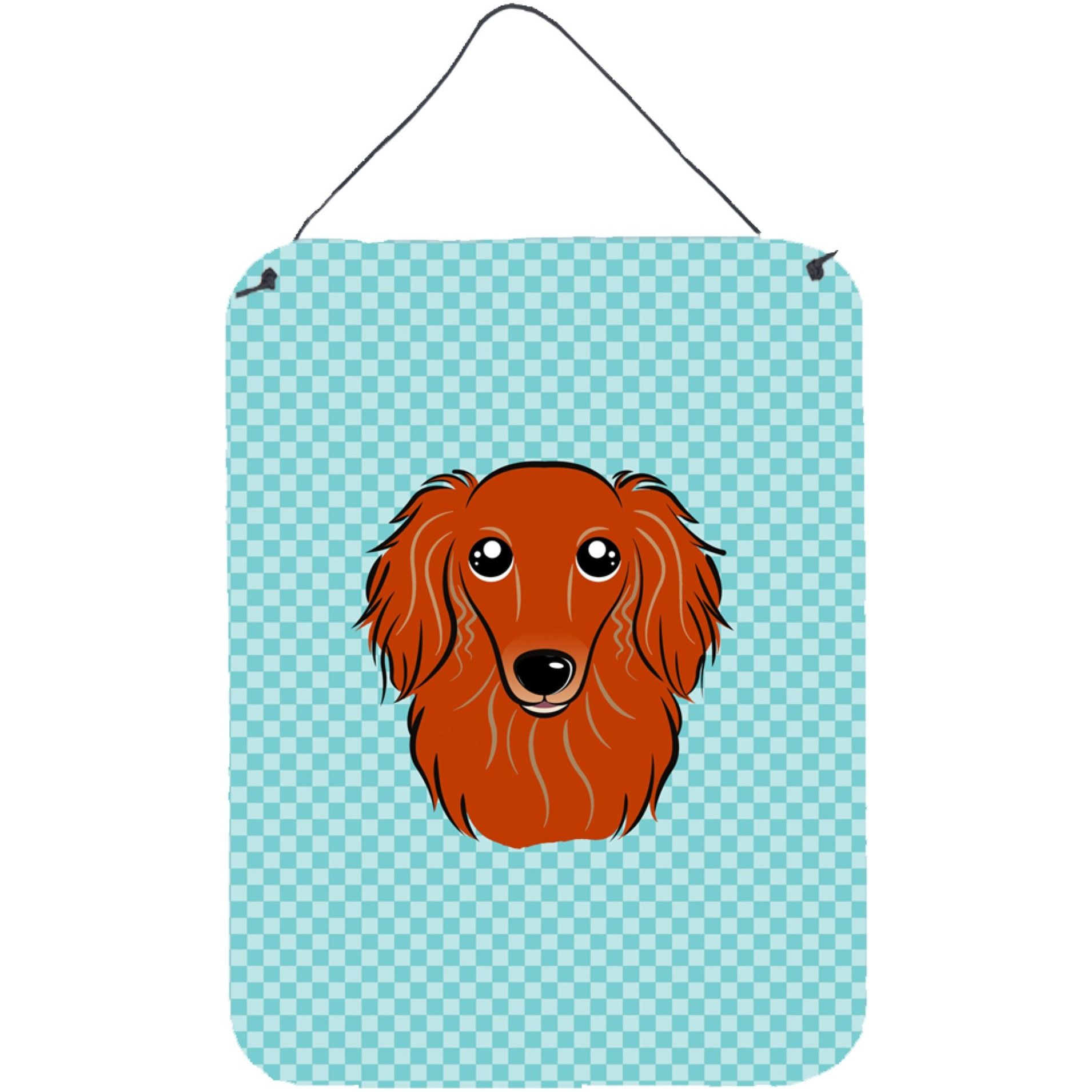 &quotCaroline's Treasures Checkerboard Blue Longhair Red Dachshund Wall or Door Hanging Prints, 16"" x 12"""