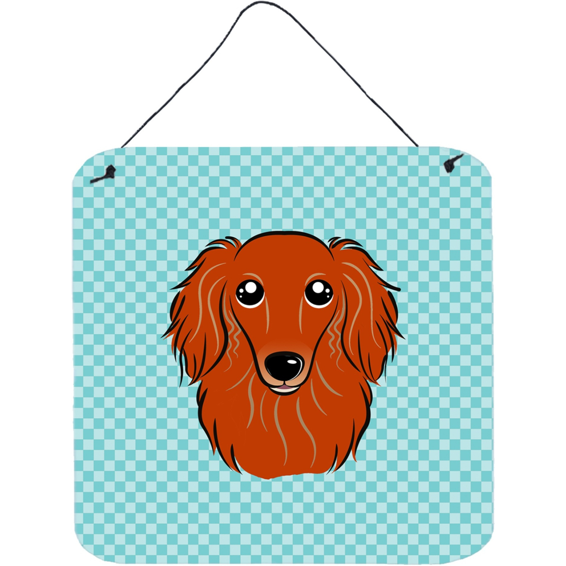 &quotCaroline's Treasures Checkerboard Blue Longhair Red Dachshund Wall or Door Hanging Prints, 6 x 6"""