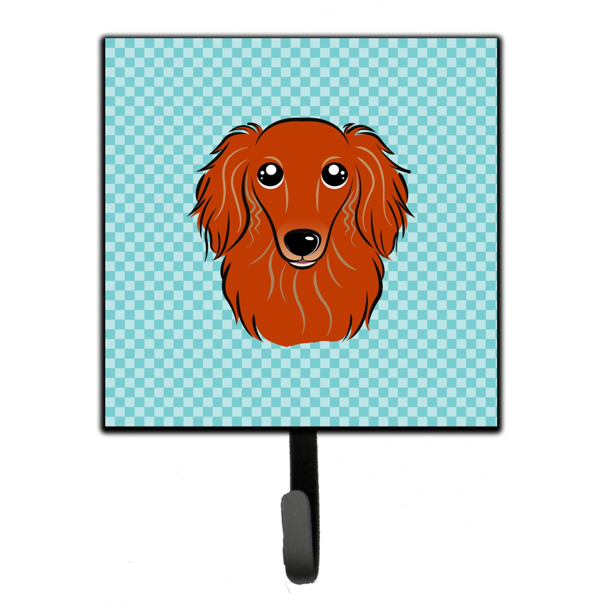 &quotCaroline's Treasures BB1152SH4 Checkerboard Blue Longhair Red Dachshund Leash or Key Holder, Small, Multicolor"