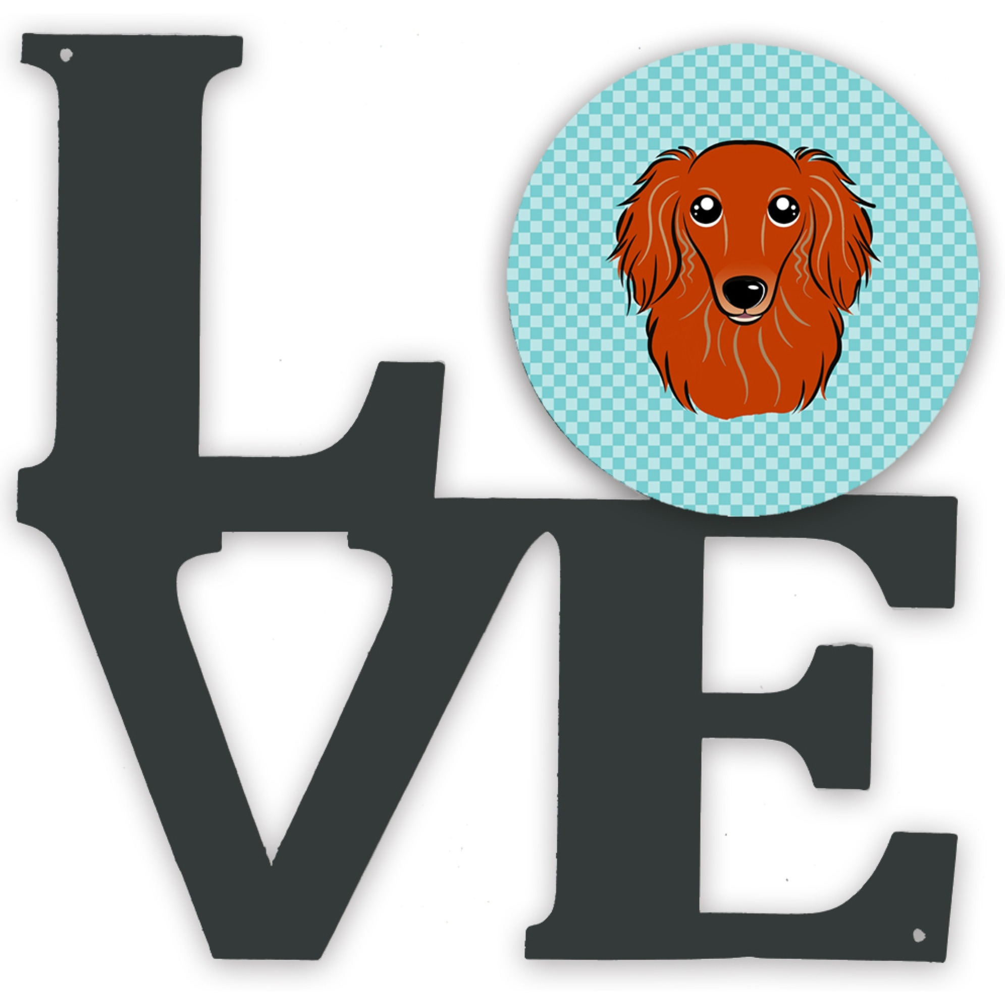 &quotCaroline's Treasures Checkerboard Blue Longhair Red Dachshund Metal Artwork Love wall-decor, Multicolor"