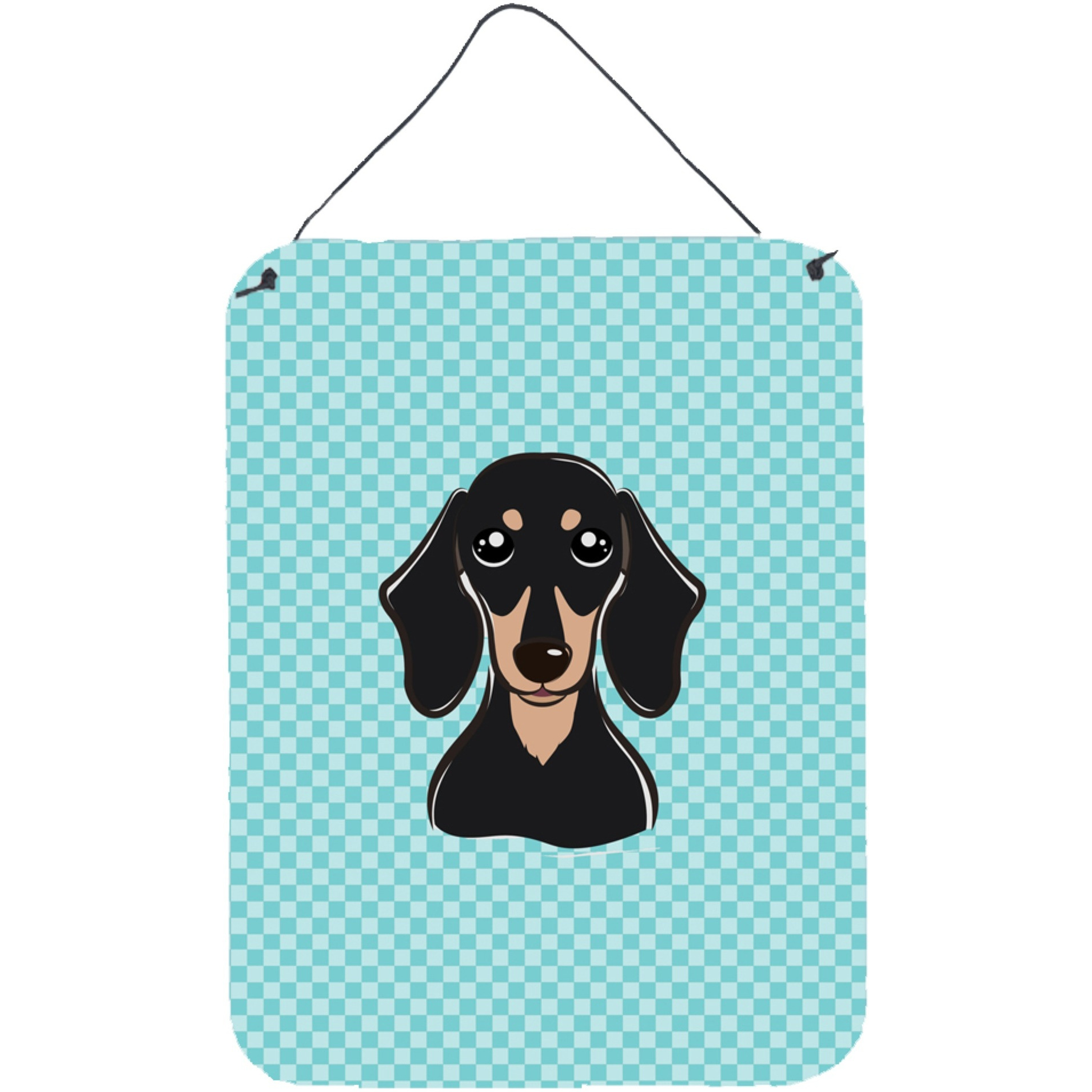 &quotCaroline's Treasures Checkerboard Blue Smooth Black and Tan Dachshund Wall or Door Hanging Prints, 16"" x 12"""