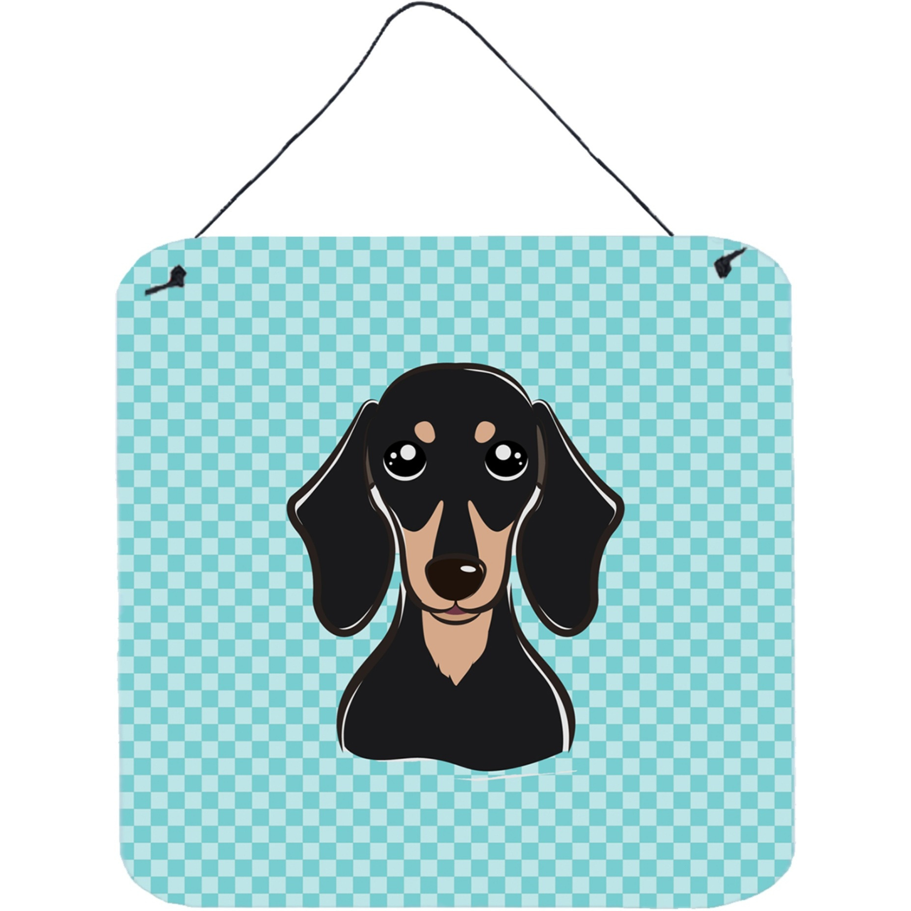 &quotCaroline's Treasures Checkerboard Blue Smooth Black and Tan Dachshund Wall or Door Hanging Prints, 6 x 6"""