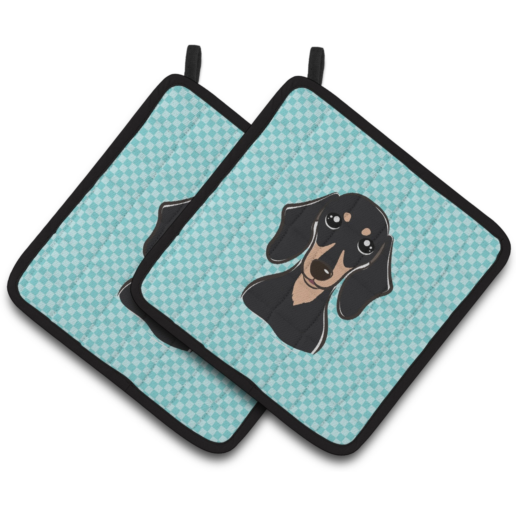 &quotCaroline's Treasures Checkerboard Blue Smooth black & Tan Dachshund Pair of Pot Holders BB1153PTHD, 7.5HX7.5W, Multicolor"