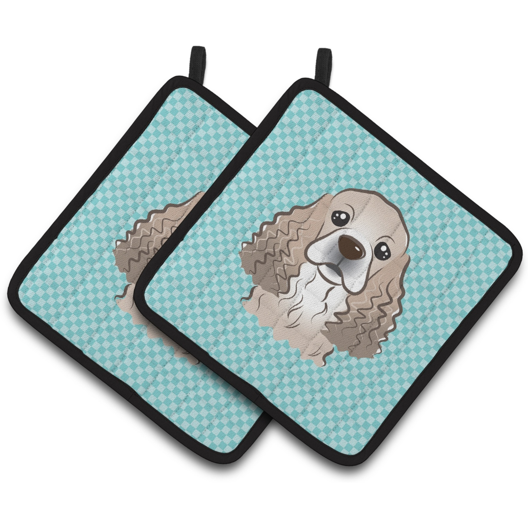 &quotCaroline's Treasures Checkerboard Blue Cocker Spaniel Pair of Pot Holders BB1154PTHD, 7.5HX7.5W, Multicolor"