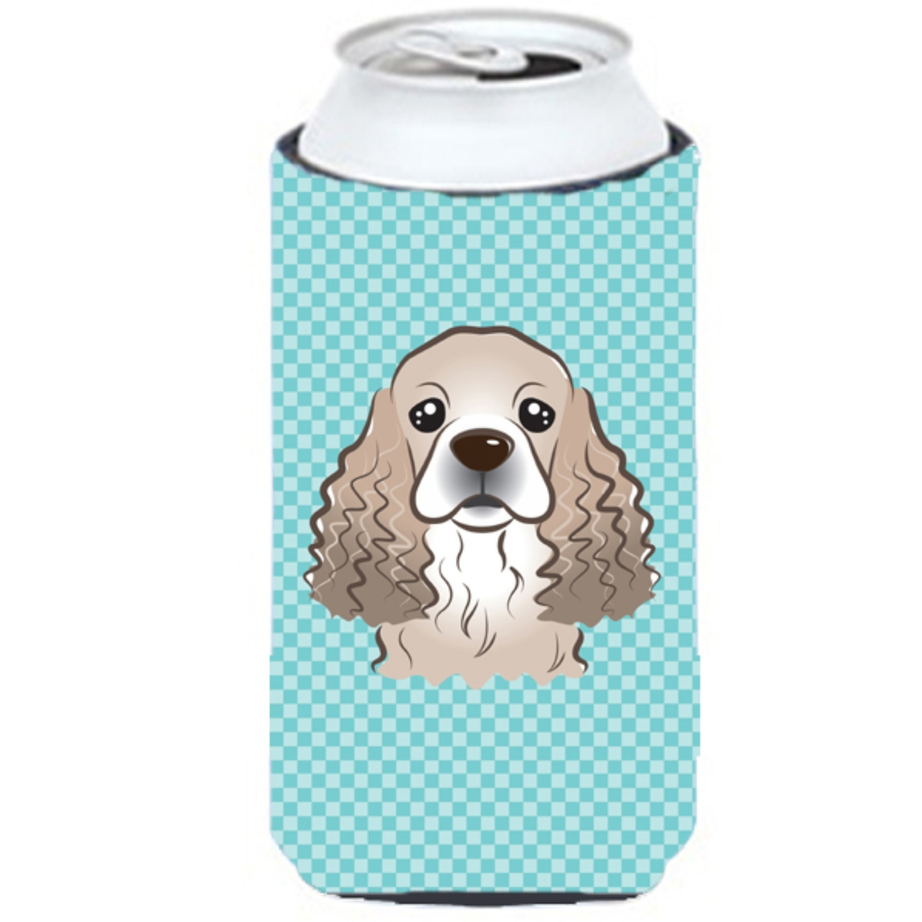 Checkerboard Blue Cocker Spaniel Tall Boy Beverage Insulator Hugger BB1154TBC