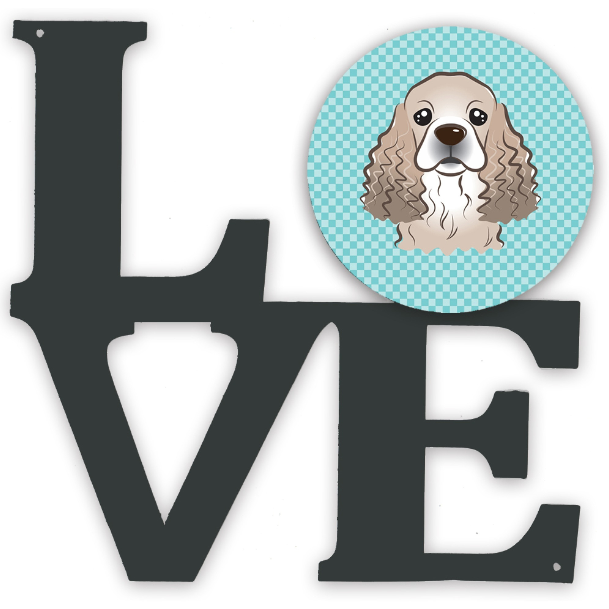 &quotCaroline's Treasures Checkerboard Blue Cocker Spaniel Metal Artwork Love wall-decor, Multicolor"