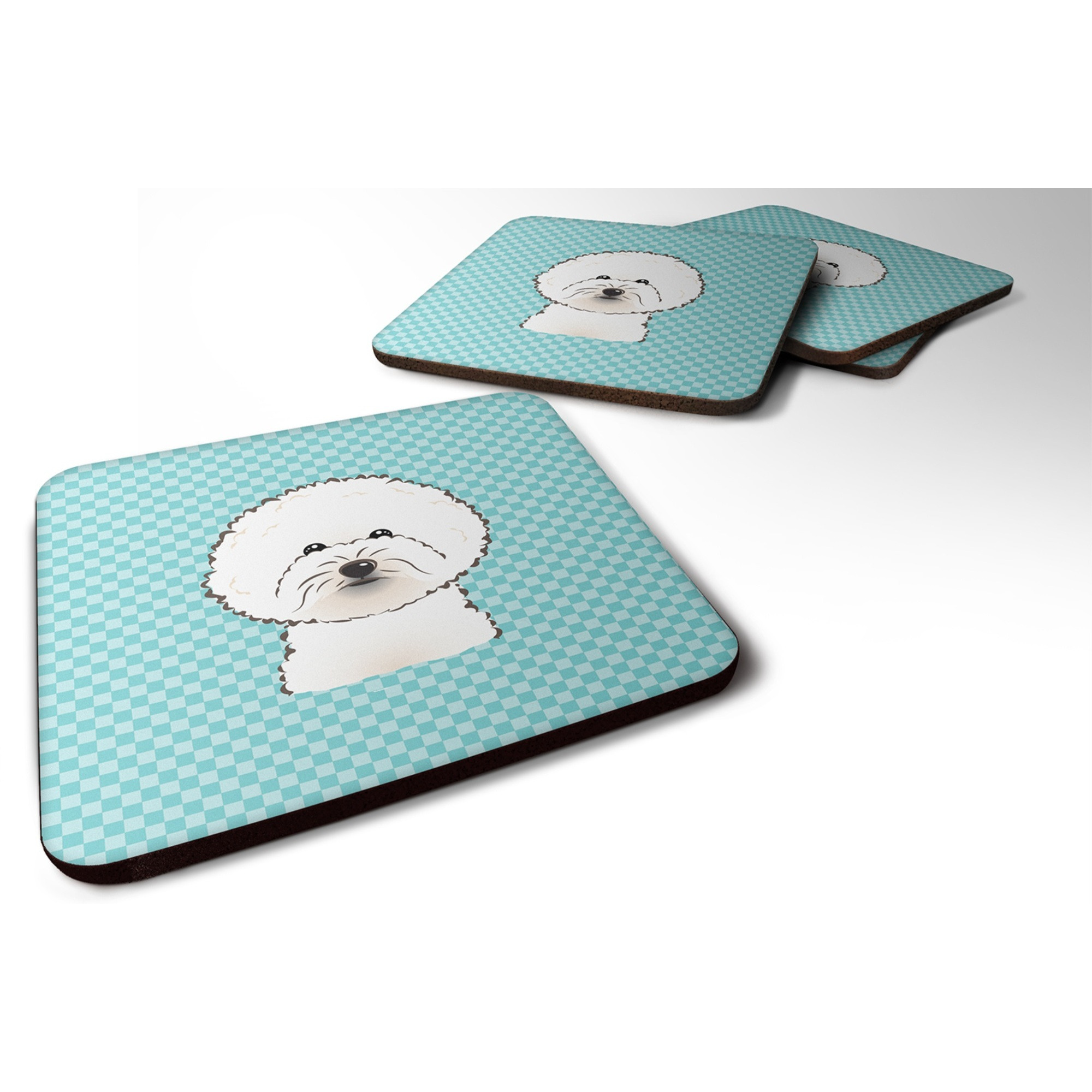 &quotCaroline's Treasures BB1155FC Checkerboard Blue Bichon Frise Foam Coaster (Set of 4), 3.5"" H x 3.5"" W, Multicolor"