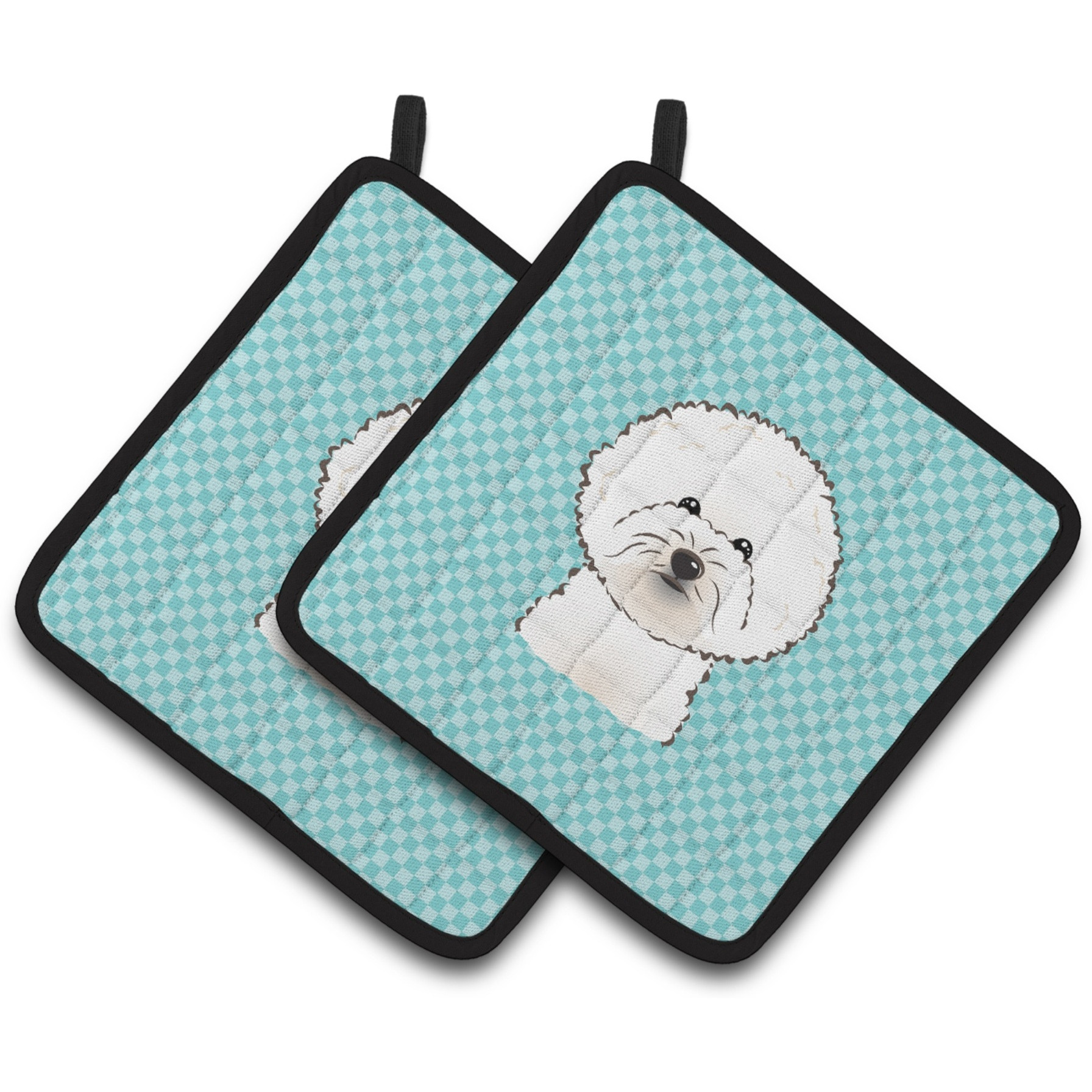 &quotCaroline's Treasures Checkerboard Blue Bichon Frise Pair of Pot Holders BB1155PTHD, 7.5HX7.5W, Multicolor"