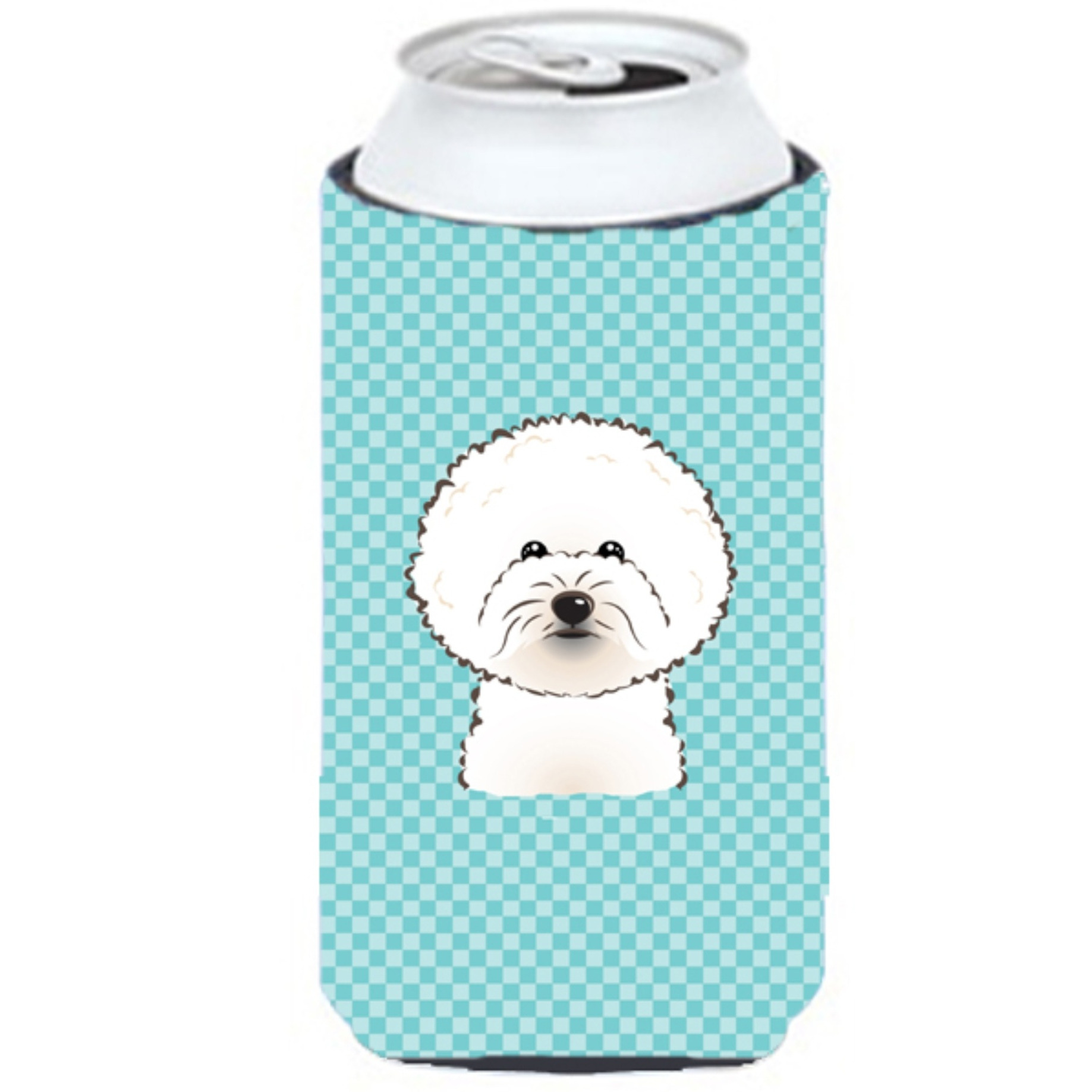 Checkerboard Blue Bichon Frise Tall Boy Beverage Insulator Hugger BB1155TBC