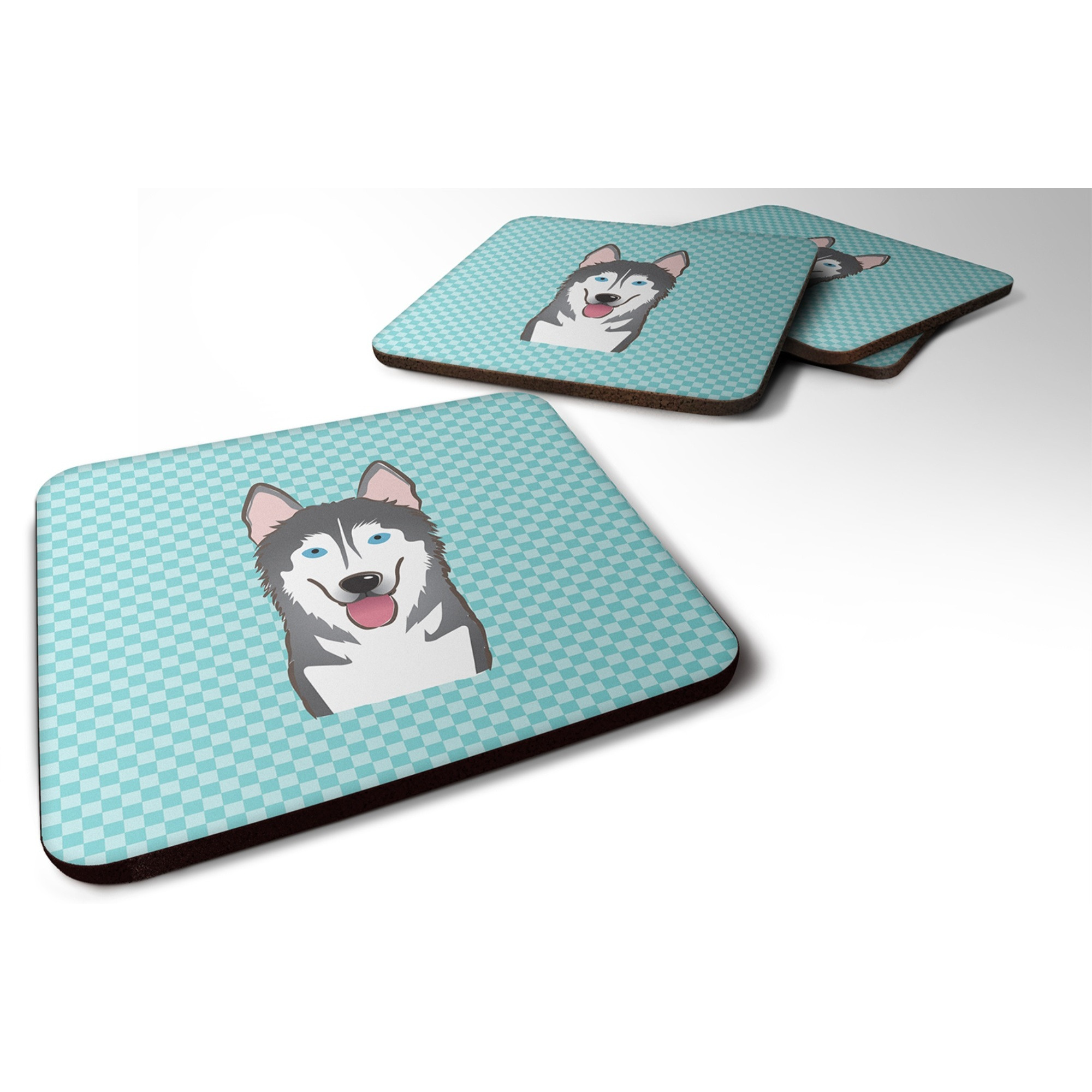 &quotCaroline's Treasures BB1156FC Checkerboard Blue Alaskan Malamute Foam Coaster (Set of 4), 3.5"" H x 3.5"" W, Multicolor"