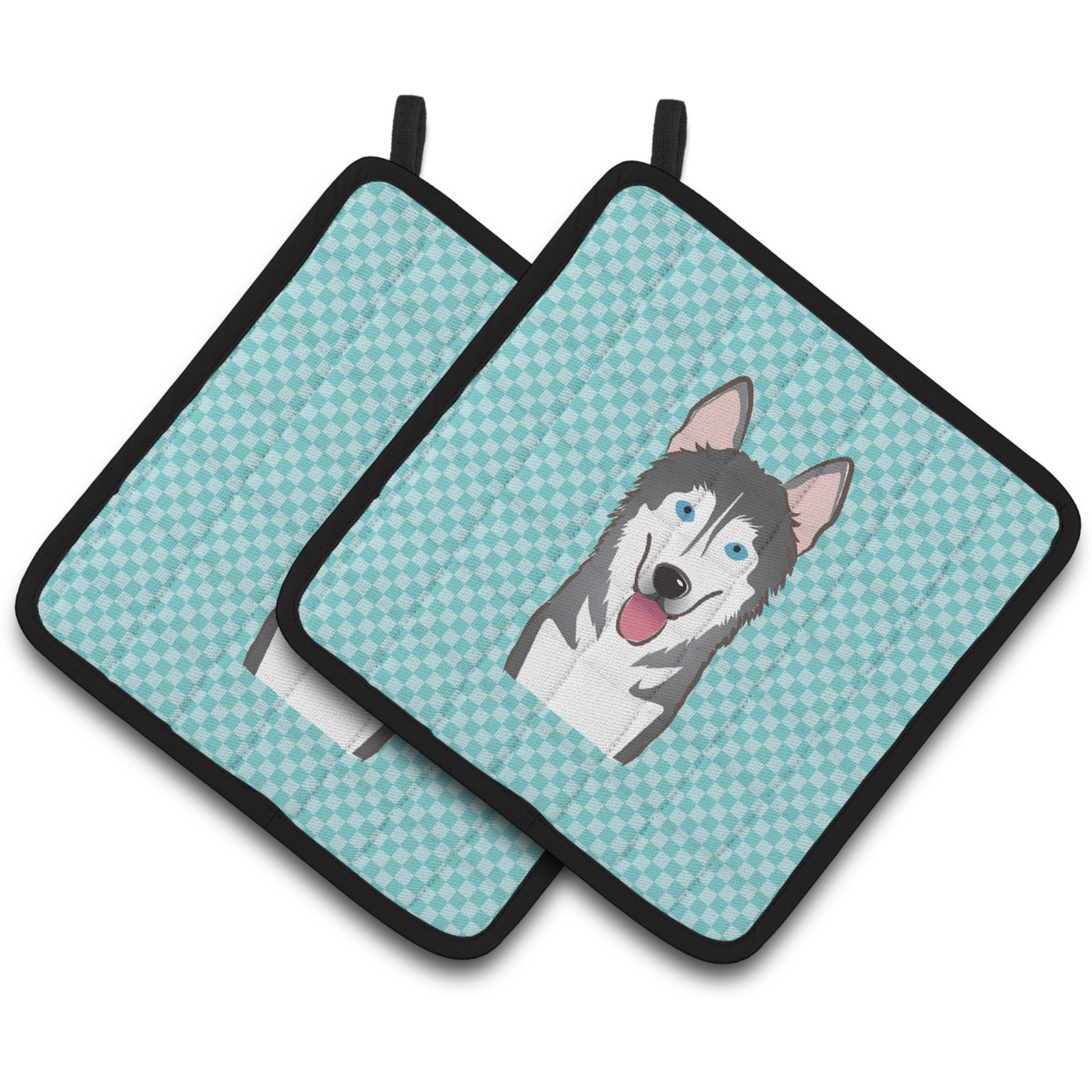 &quotCaroline's Treasures Checkerboard Blue Alaskan Malamute Pair of Pot Holders BB1156PTHD, 7.5HX7.5W, Multicolor"