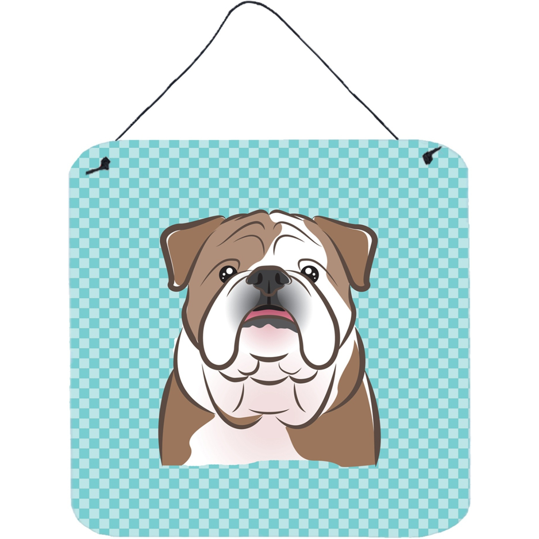 &quotCaroline's Treasures Checkerboard Blue English Bulldog Wall or Door Hanging Prints, 6 x 6"""