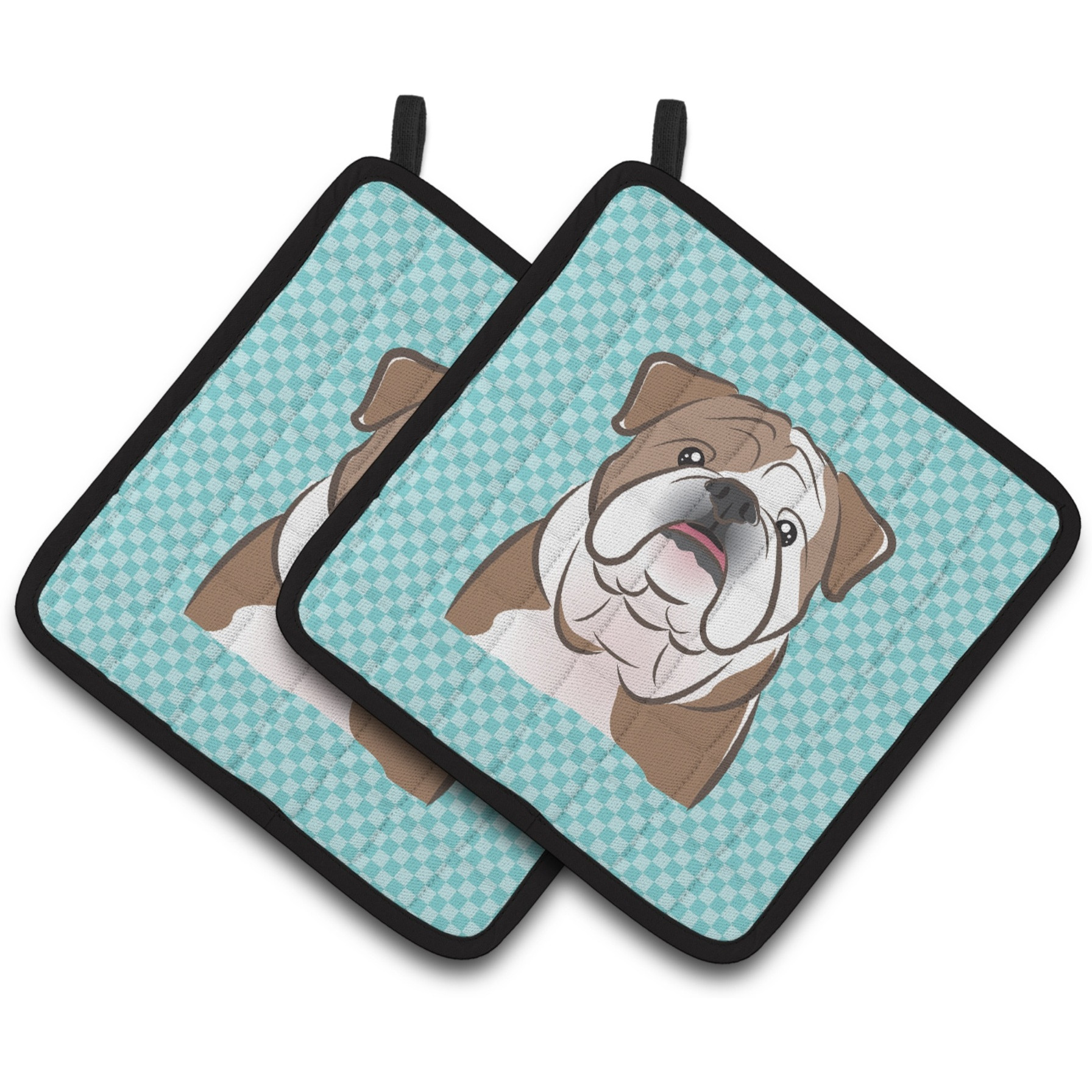 &quotCaroline's Treasures Checkerboard Blue English Bulldog Pair of Pot Holders BB1157PTHD, 7.5HX7.5W, Multicolor"