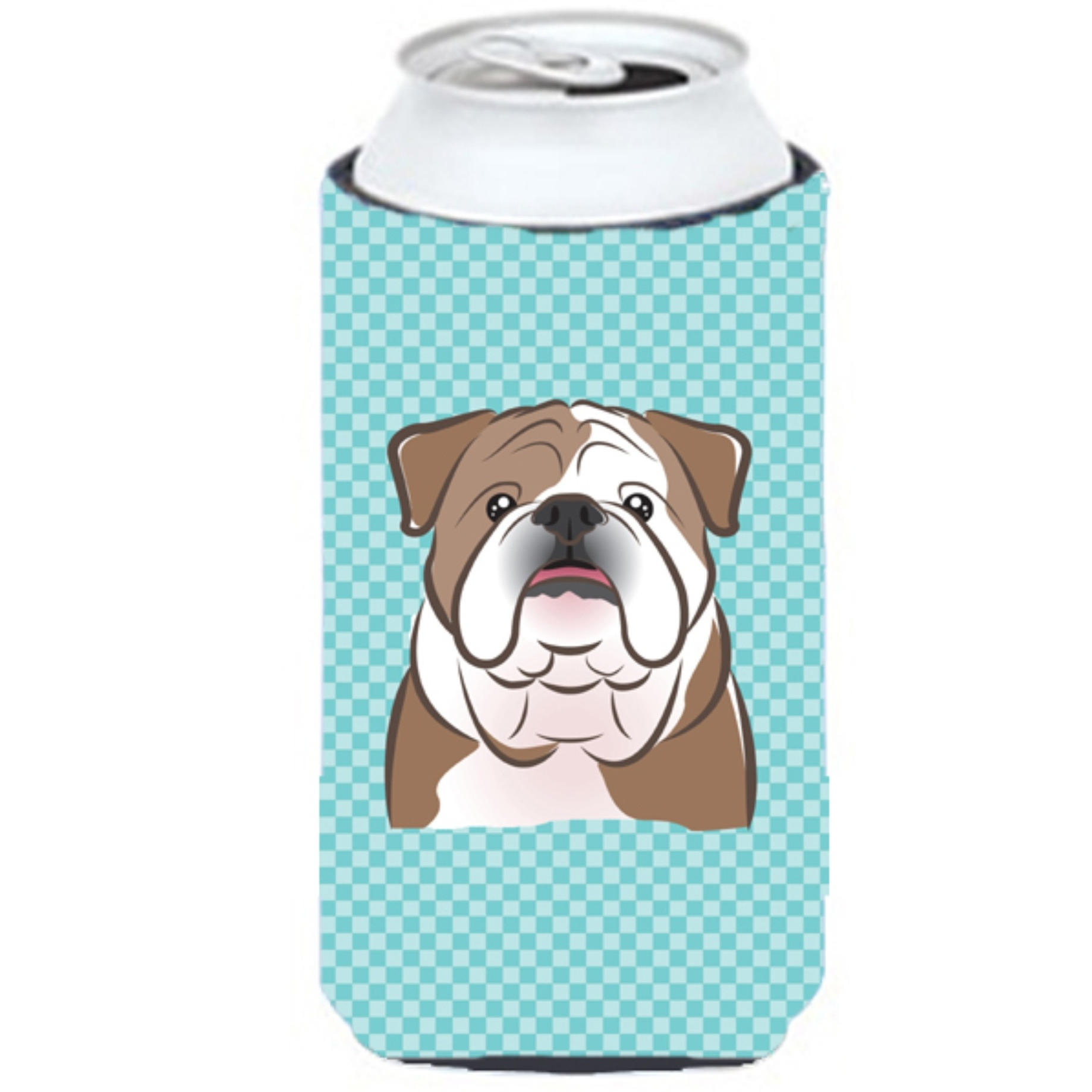 Checkerboard Blue English Bulldog  Tall Boy Beverage Insulator Hugger BB1157TBC