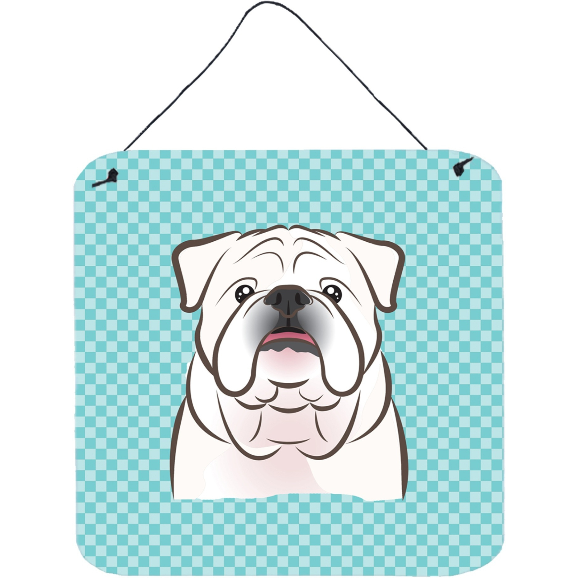 &quotCaroline's Treasures Checkerboard Blue White English Bulldog Wall or Door Hanging Prints, 6 x 6"""