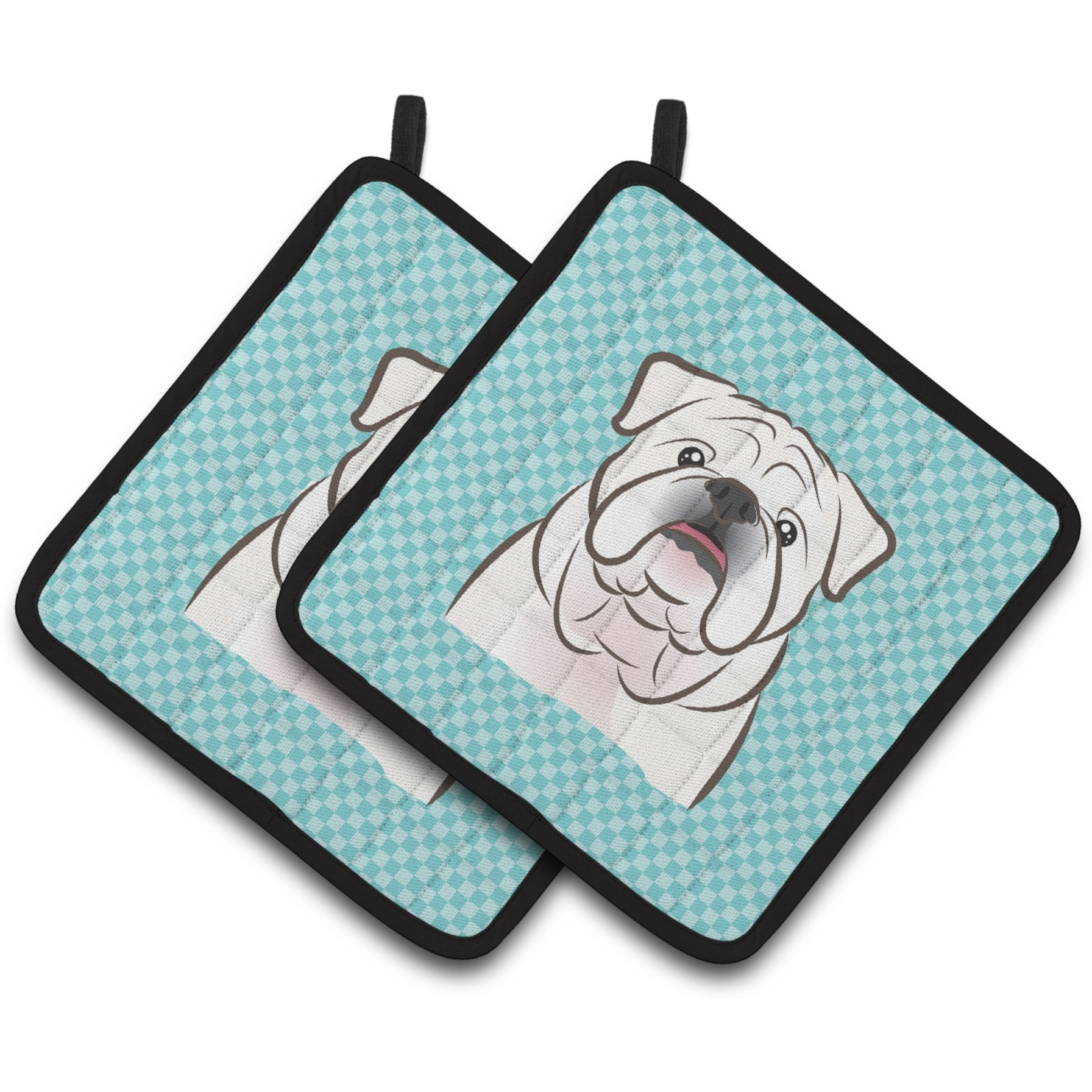 &quotCaroline's Treasures Checkerboard Blue White English Bulldog Pair of Pot Holders BB1158PTHD, 7.5HX7.5W, Multicolor"