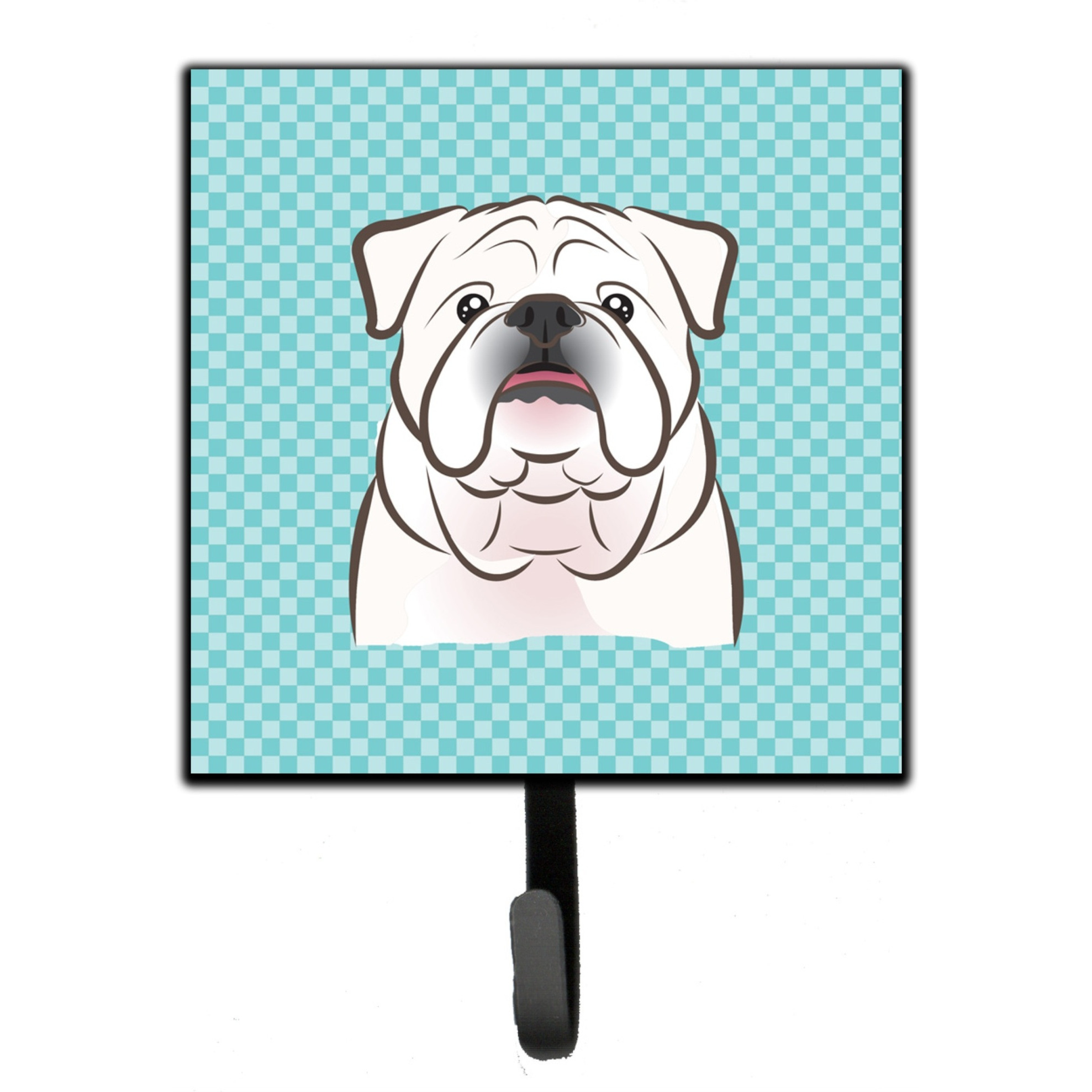 &quotCaroline's Treasures BB1158SH4 Checkerboard Blue White English Bulldog Leash or Key Holder, Small, Multicolor"