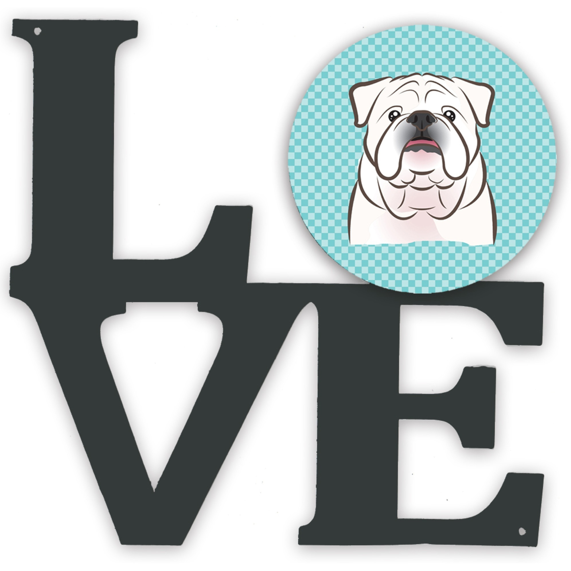 &quotCaroline's Treasures Checkerboard Blue White English Bulldog Metal Artwork Love wall-decor, Multicolor"