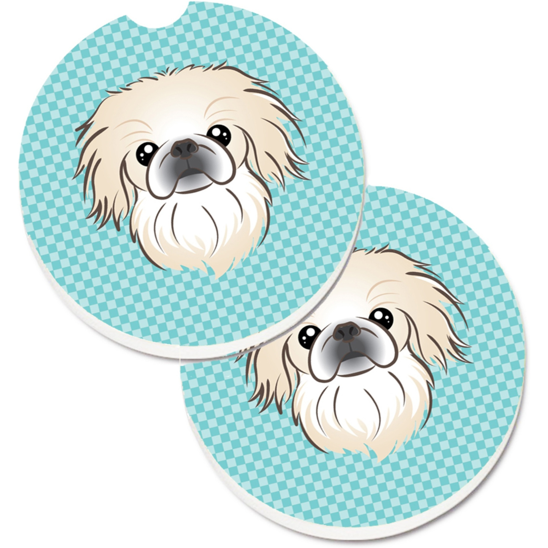 &quotCaroline's Treasures Checkerboard Blue Pekingese Set of 2 Cup Holder Car Coasters BB1159CARC, 2.56, Multicolor"