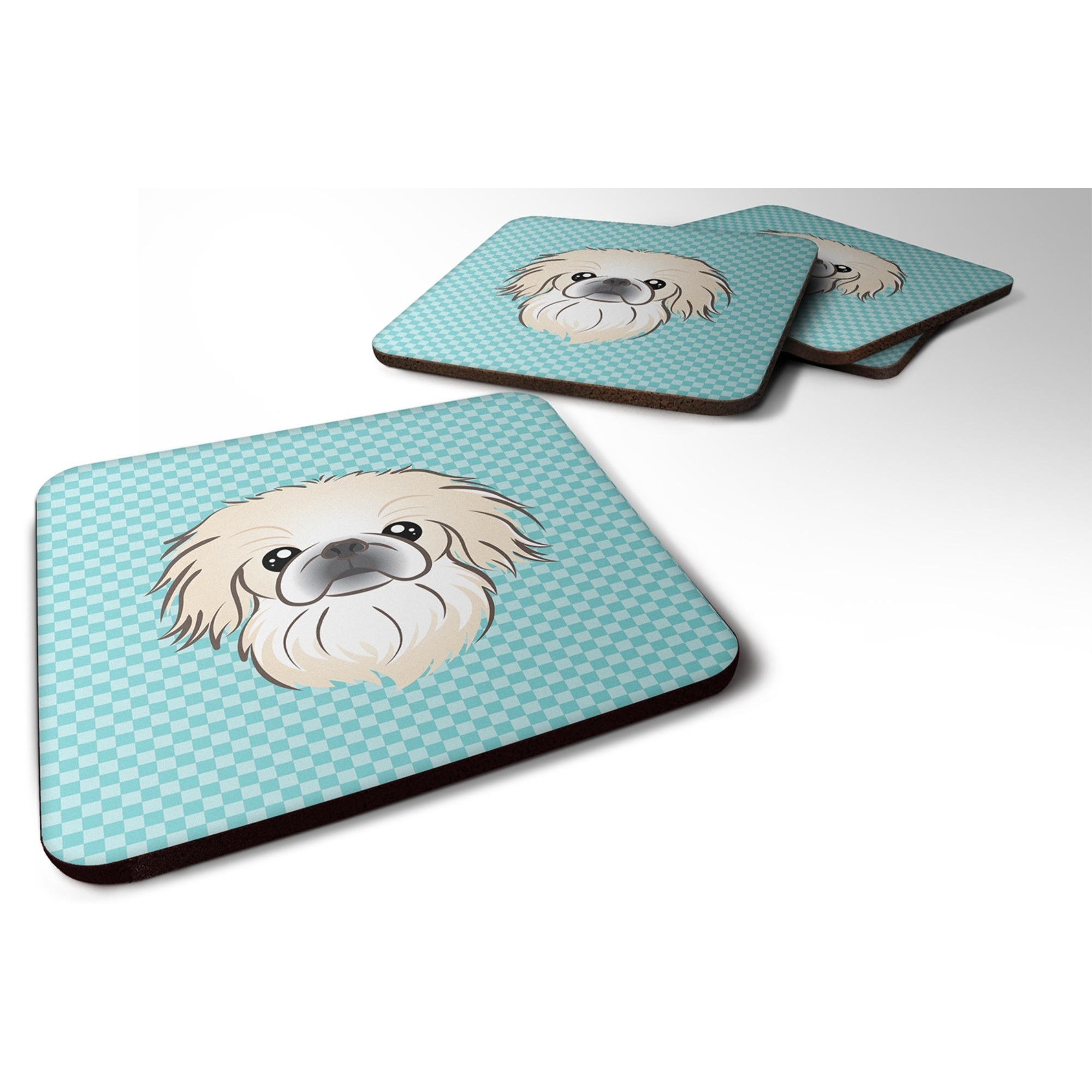 &quotCaroline's Treasures BB1159FC Checkerboard Blue Pekingese Foam Coaster (Set of 4), 3.5"" H x 3.5"" W, Multicolor"