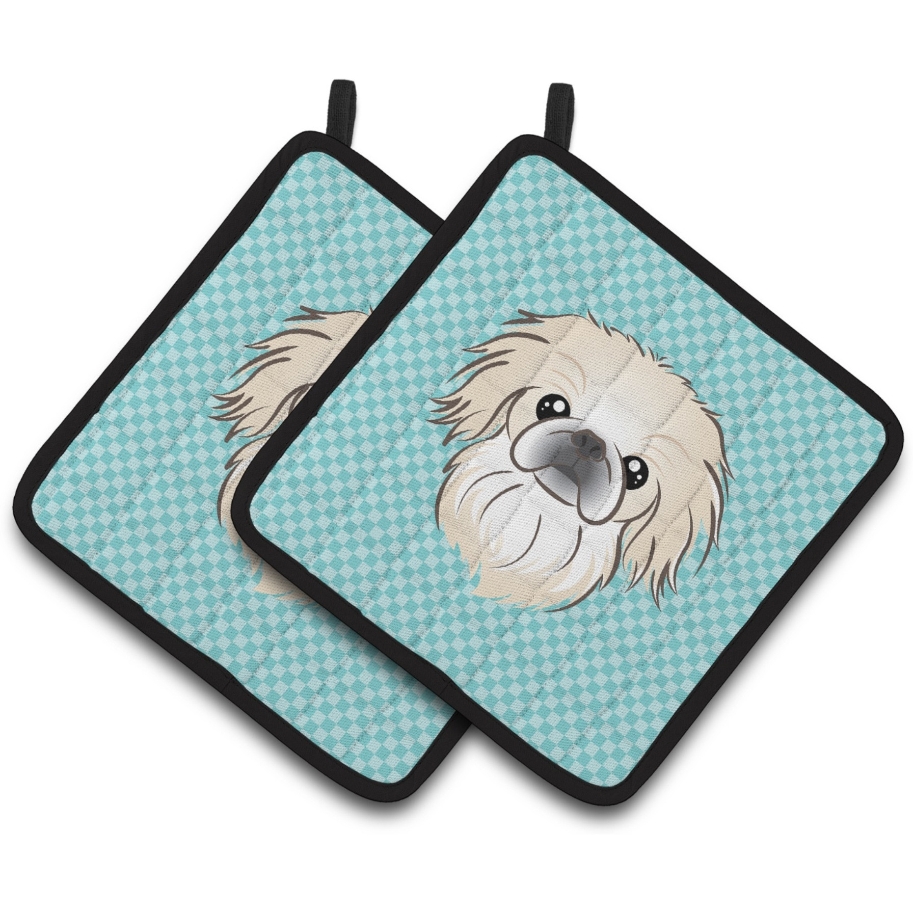 &quotCaroline's Treasures Checkerboard Blue Pekingese Pair of Pot Holders BB1159PTHD, 7.5HX7.5W, Multicolor"
