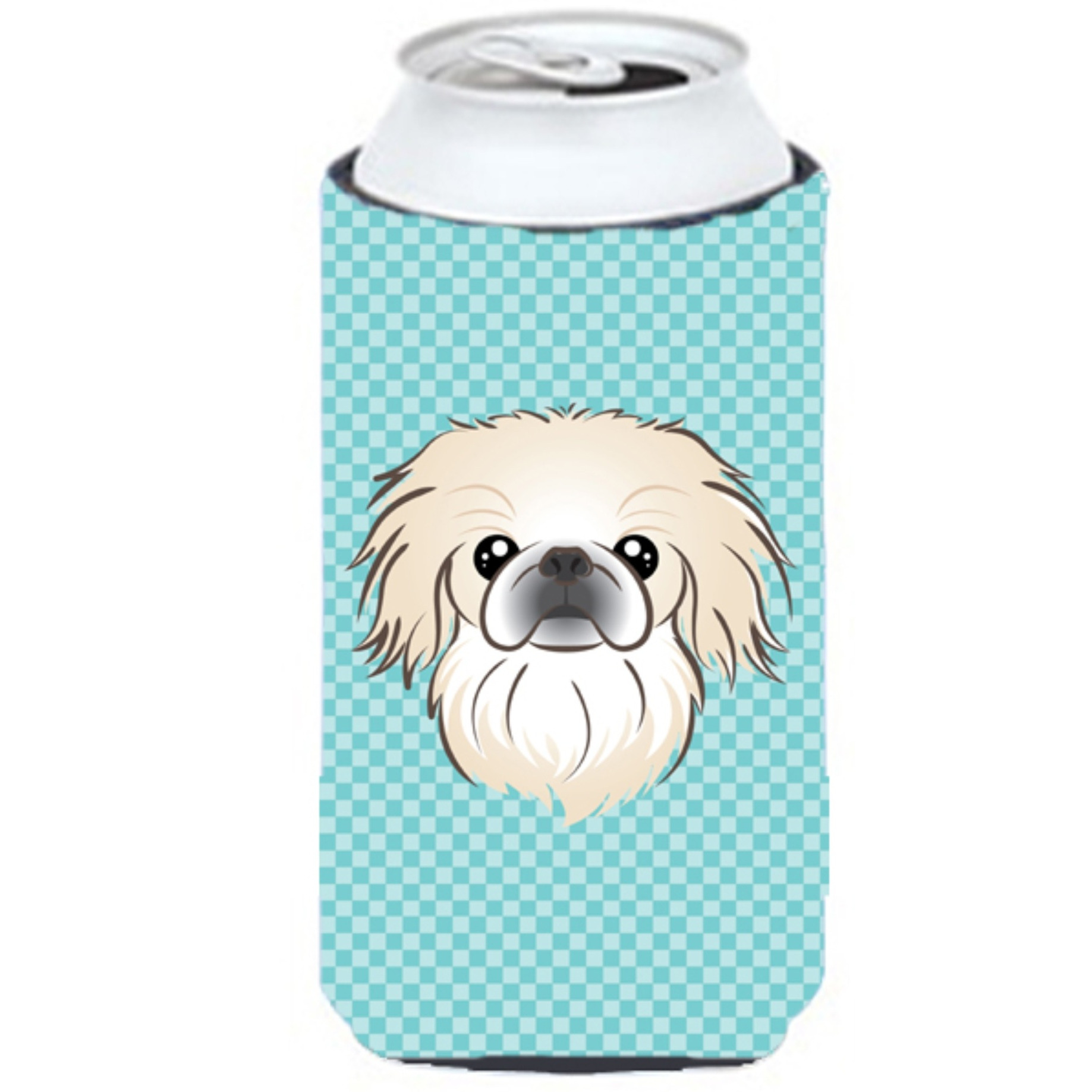 Checkerboard Blue Pekingese Tall Boy Beverage Insulator Hugger BB1159TBC