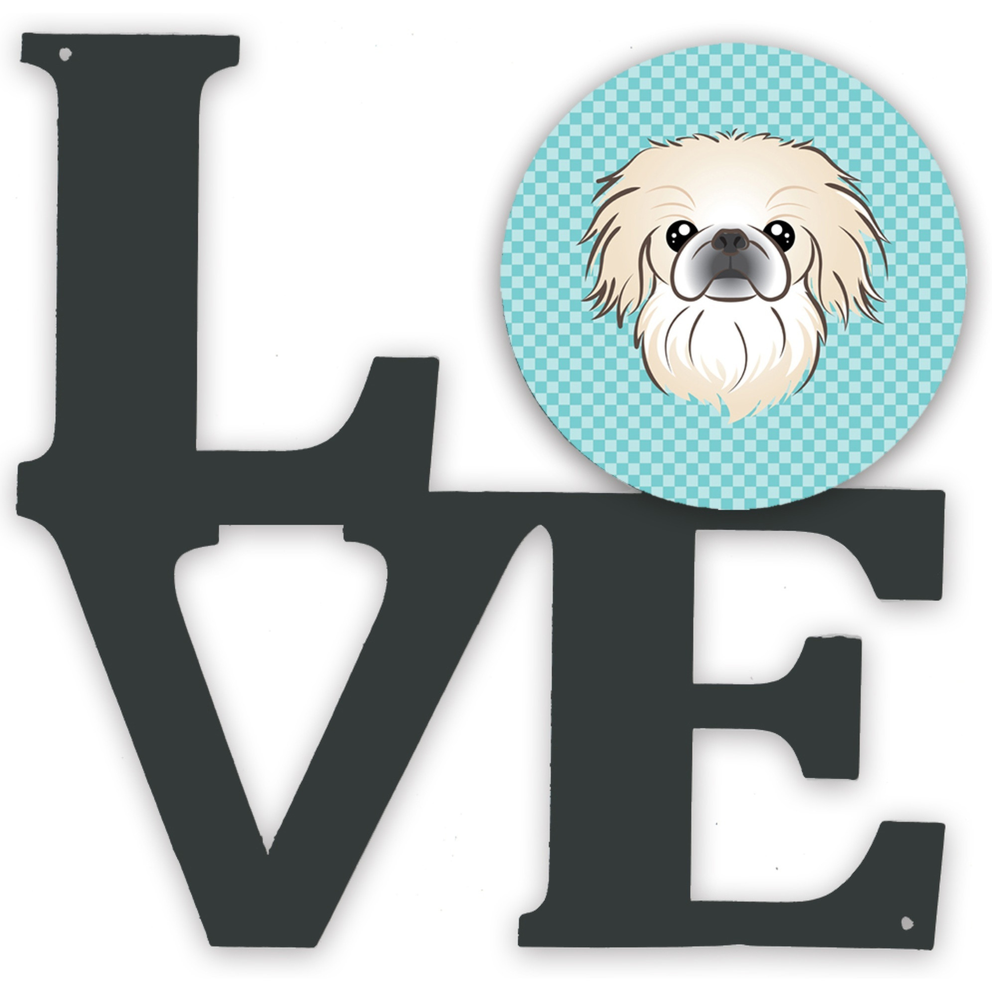 &quotCaroline's Treasures Checkerboard Blue Pekingese Metal Artwork Love wall-decor, Multicolor"