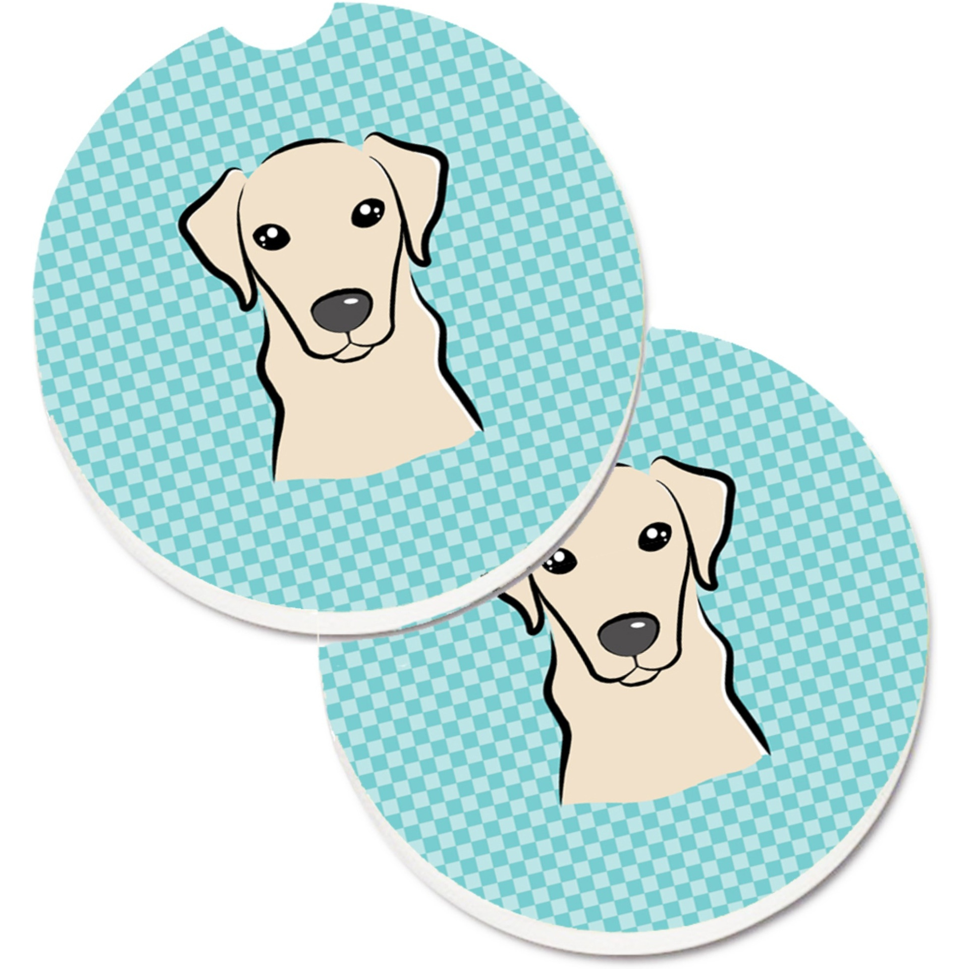 &quotCaroline's Treasures Checkerboard Blue Yellow Labrador Set of 2 Cup Holder Car Coasters BB1160CARC, 2.56, Multicolor"