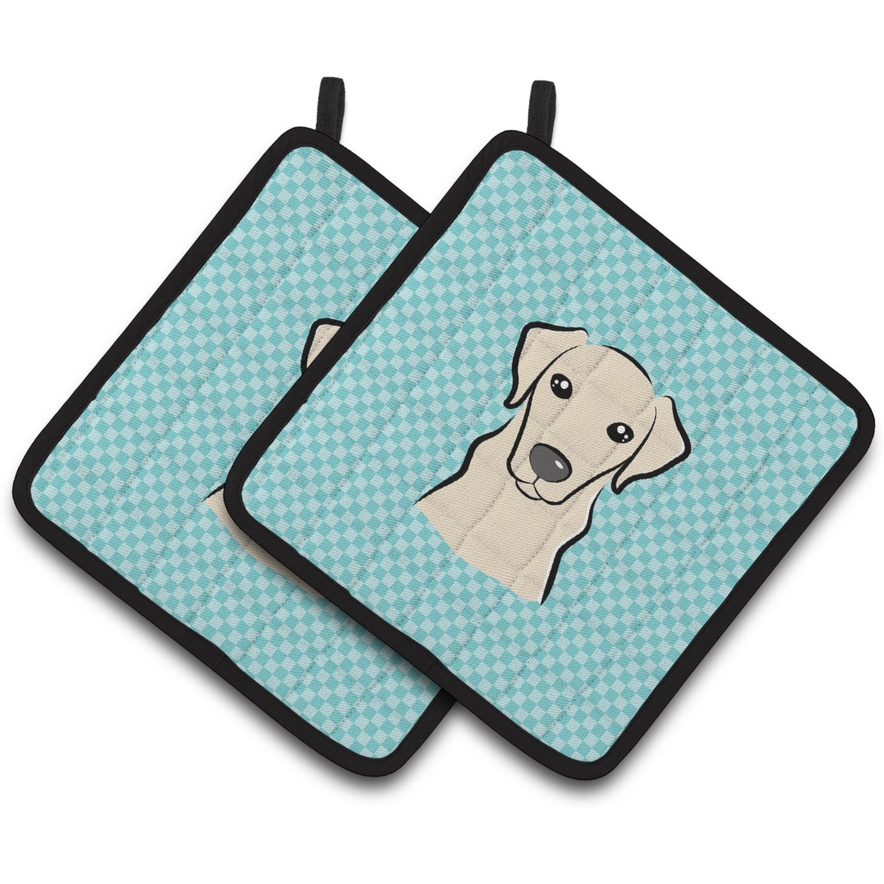 &quotCaroline's Treasures Checkerboard Blue Yellow Labrador Pair of Pot Holders BB1160PTHD, 7.5HX7.5W, Multicolor"