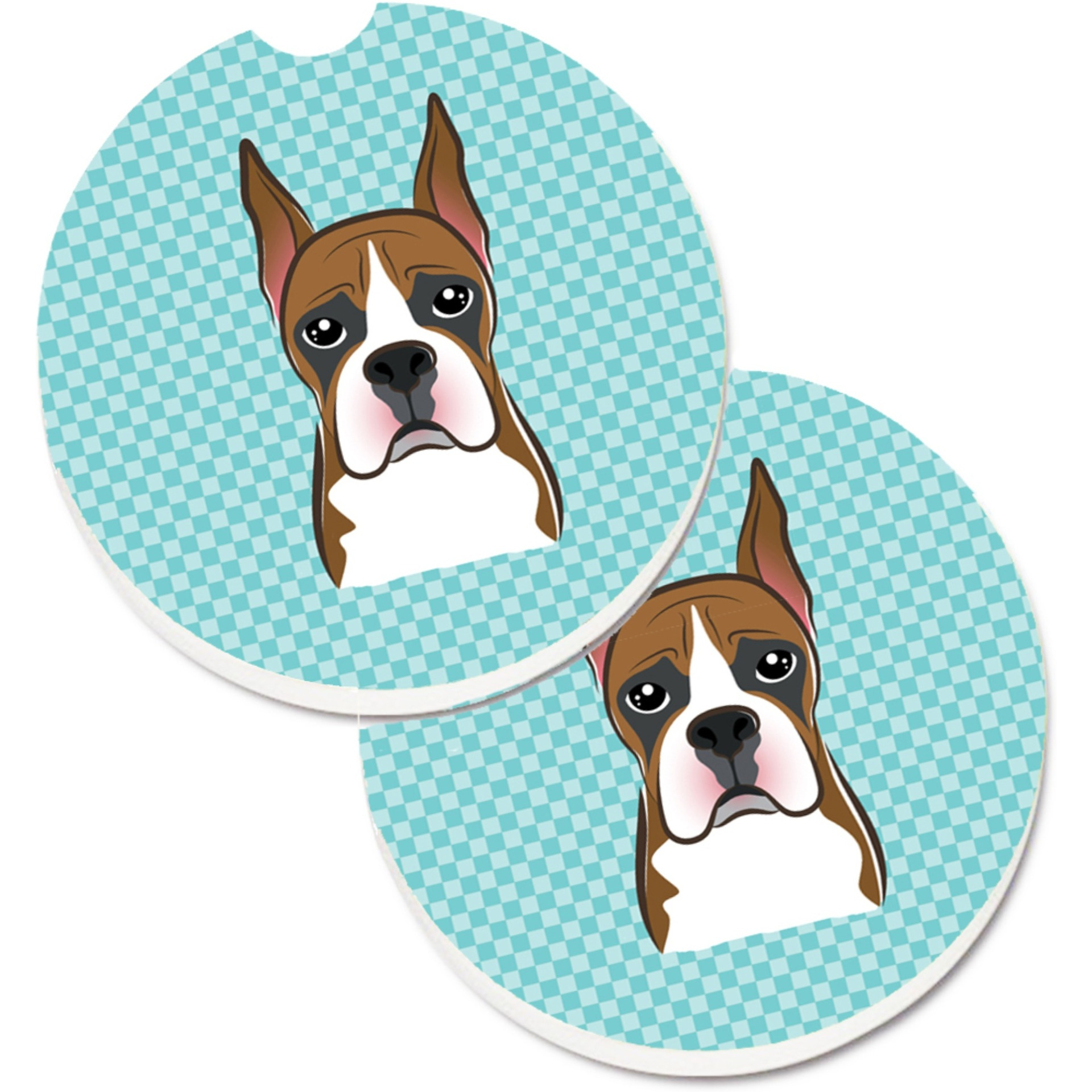 &quotCaroline's Treasures Checkerboard Blue Boxer Set of 2 Cup Holder Car Coasters BB1161CARC, 2.56, Multicolor"