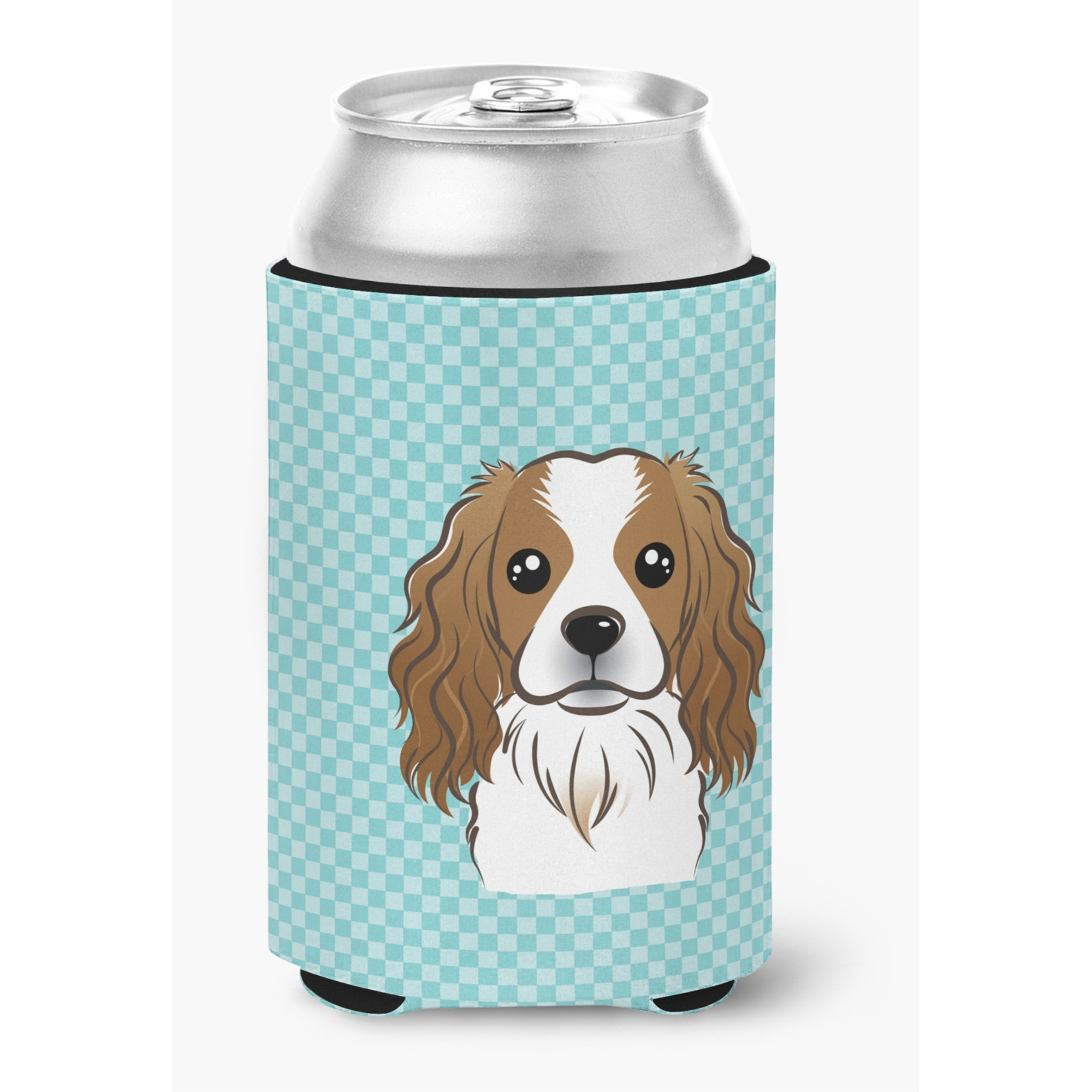Checkerboard Blue Cavalier Spaniel Can or Bottle Hugger BB1162CC
