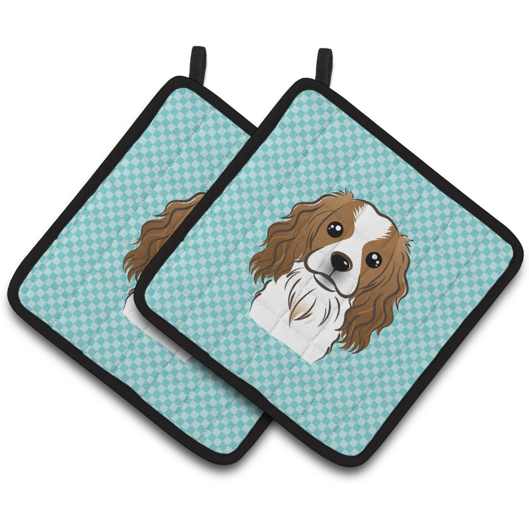 &quotCaroline's Treasures Checkerboard Blue Cavalier Spaniel Pair of Pot Holders BB1162PTHD, 7.5HX7.5W, Multicolor"