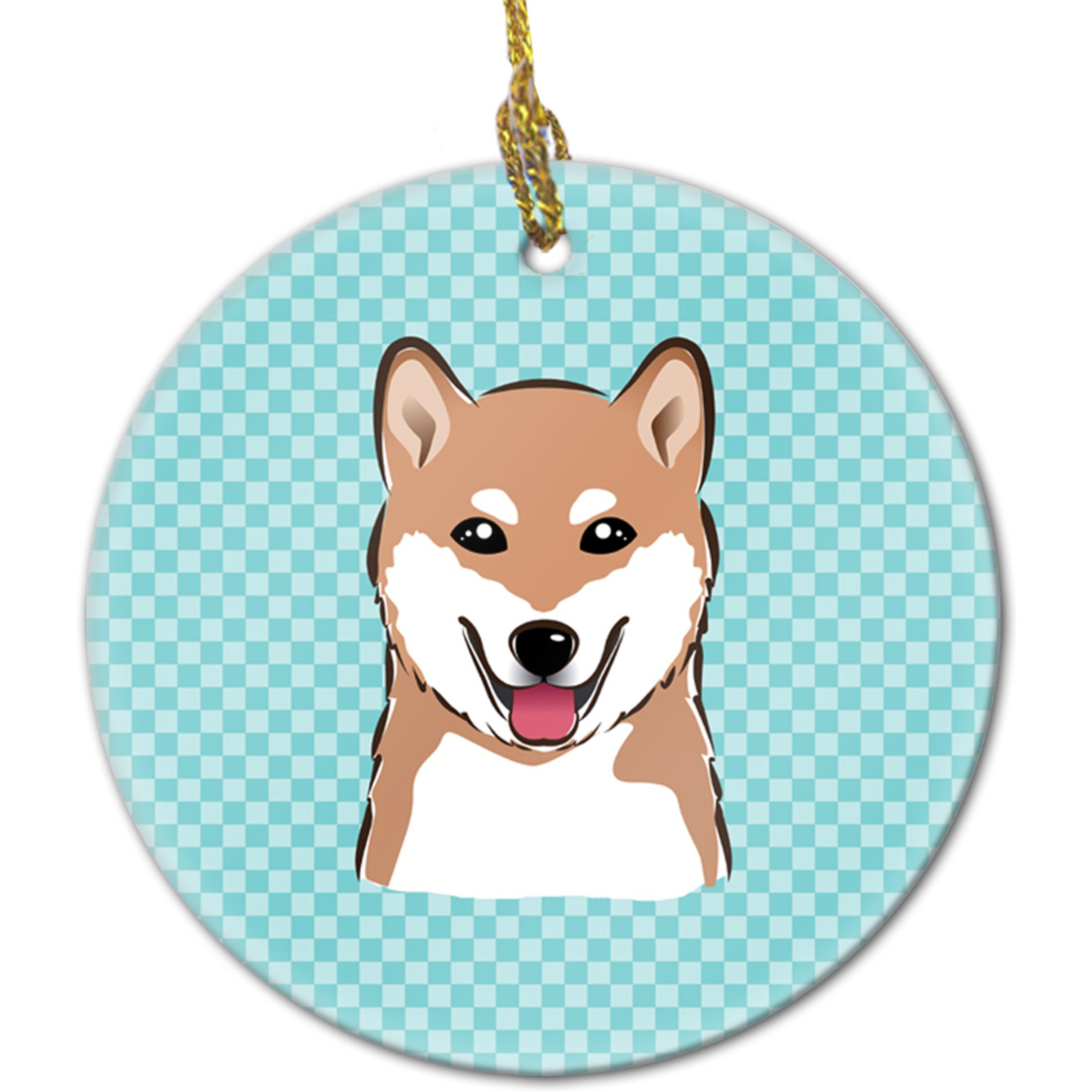 Checkerboard Blue Shiba Inu Ceramic Ornament BB1163CO1
