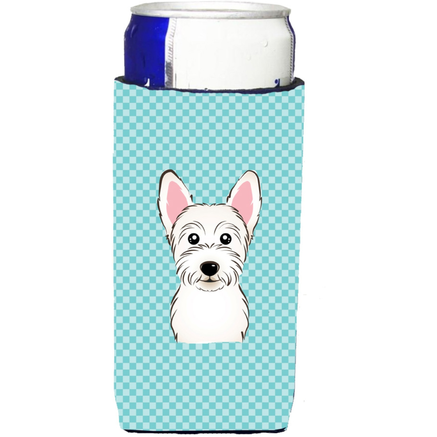 Checkerboard Blue Westie Ultra Beverage Insulators for slim cans BB1164MUK