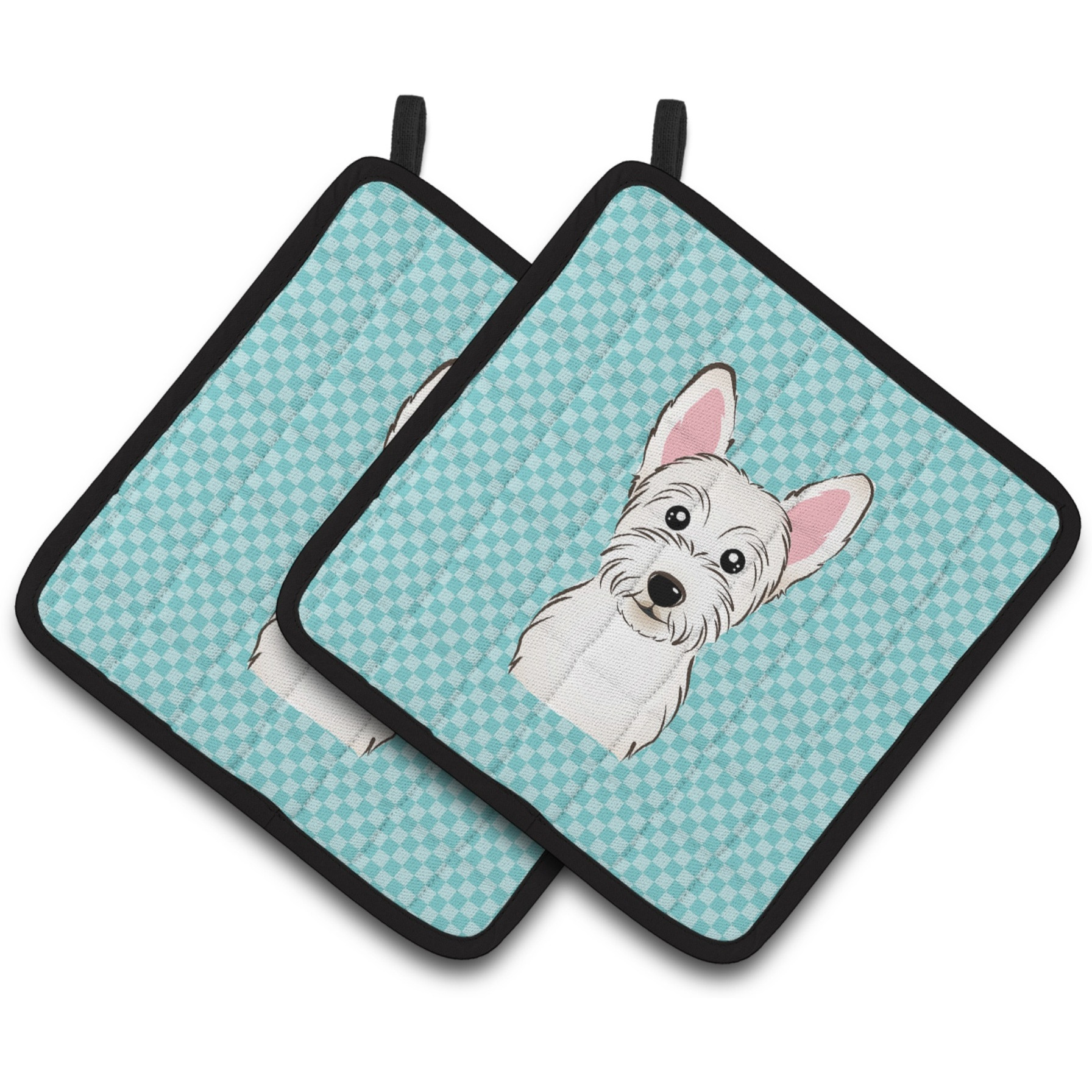 &quotCaroline's Treasures Checkerboard Blue Westie Pair of Pot Holders BB1164PTHD, 7.5HX7.5W, Multicolor"