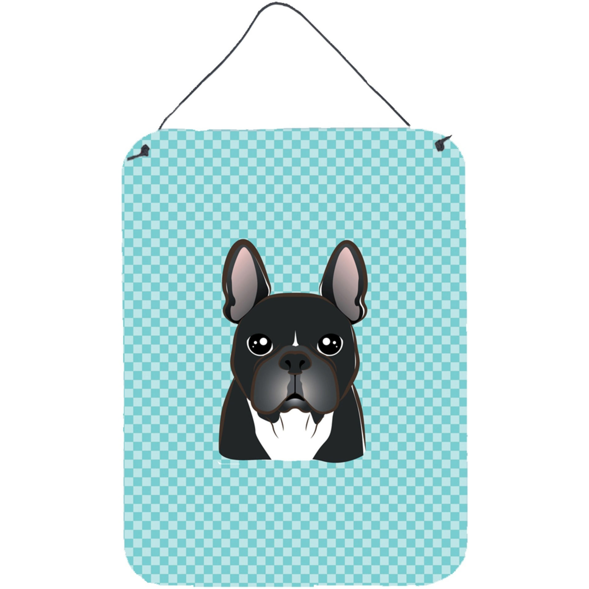 &quotCaroline's Treasures BB1165DS1216 Checkerboard Blue French Bulldog Wall or Door Hanging Prints, 16"" x 12"""