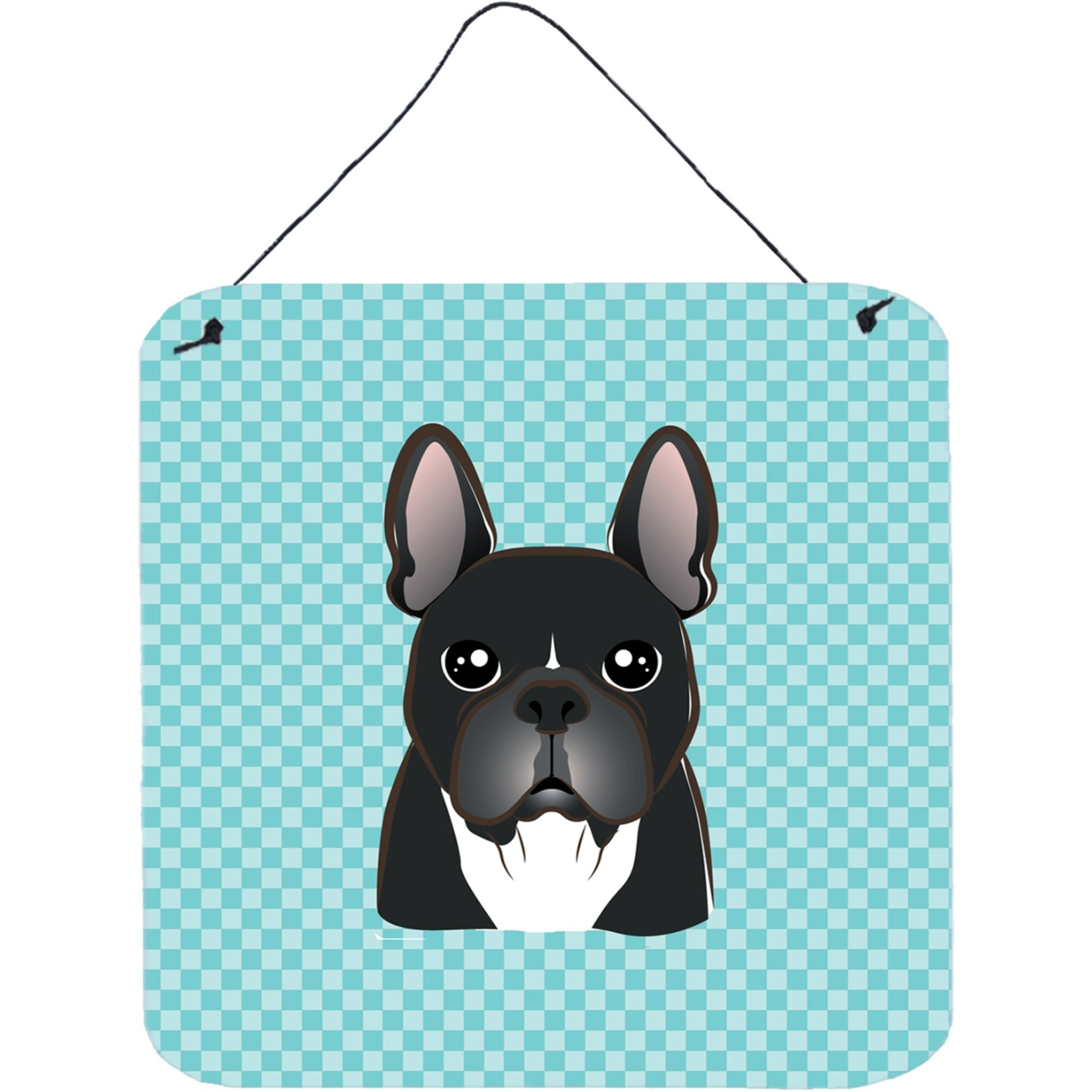 &quotCaroline's Treasures BB1165DS66 Checkerboard Blue French Bulldog Wall or Door Hanging Prints, 6 x 6"""
