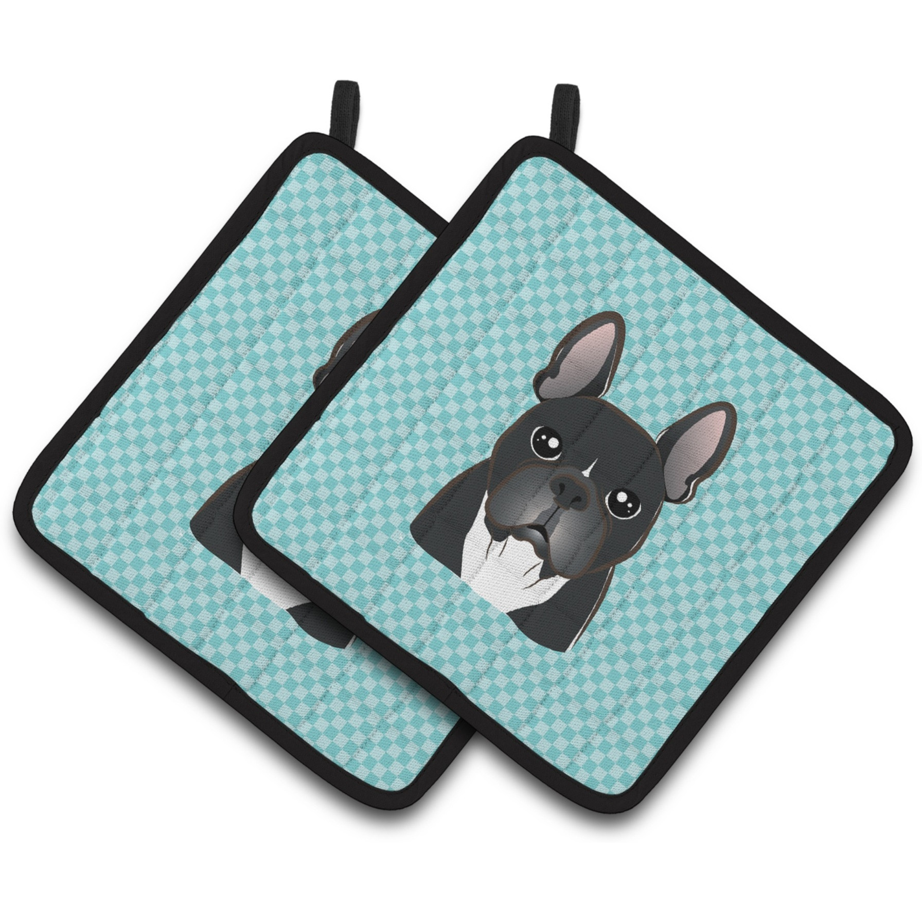 &quotCaroline's Treasures Checkerboard Blue French Bulldog Pair of Pot Holders BB1165PTHD, 7.5HX7.5W, Multicolor"